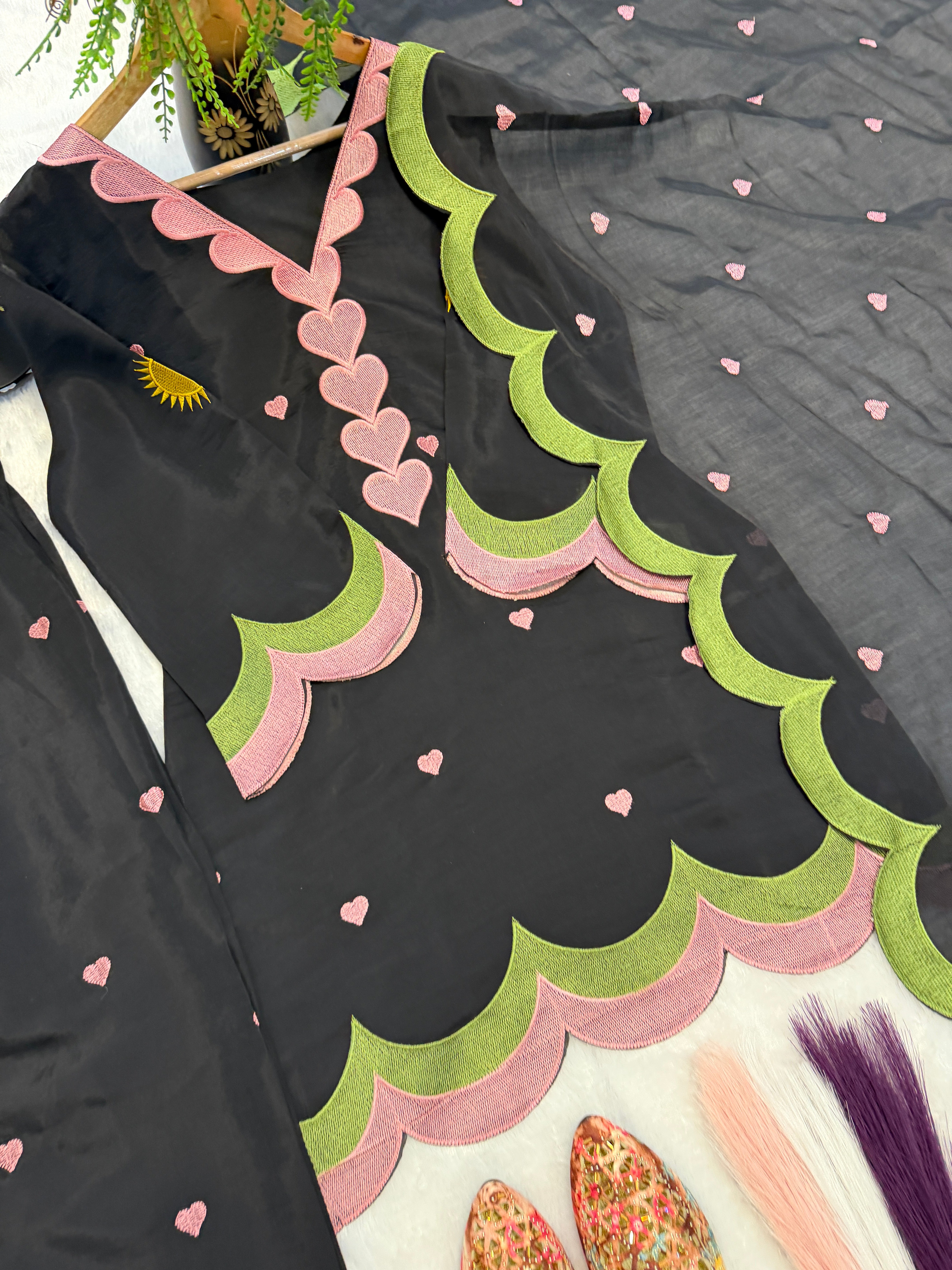 Black Mal Chanderi Cotton Embroidered Farshi Salwar Suit Set