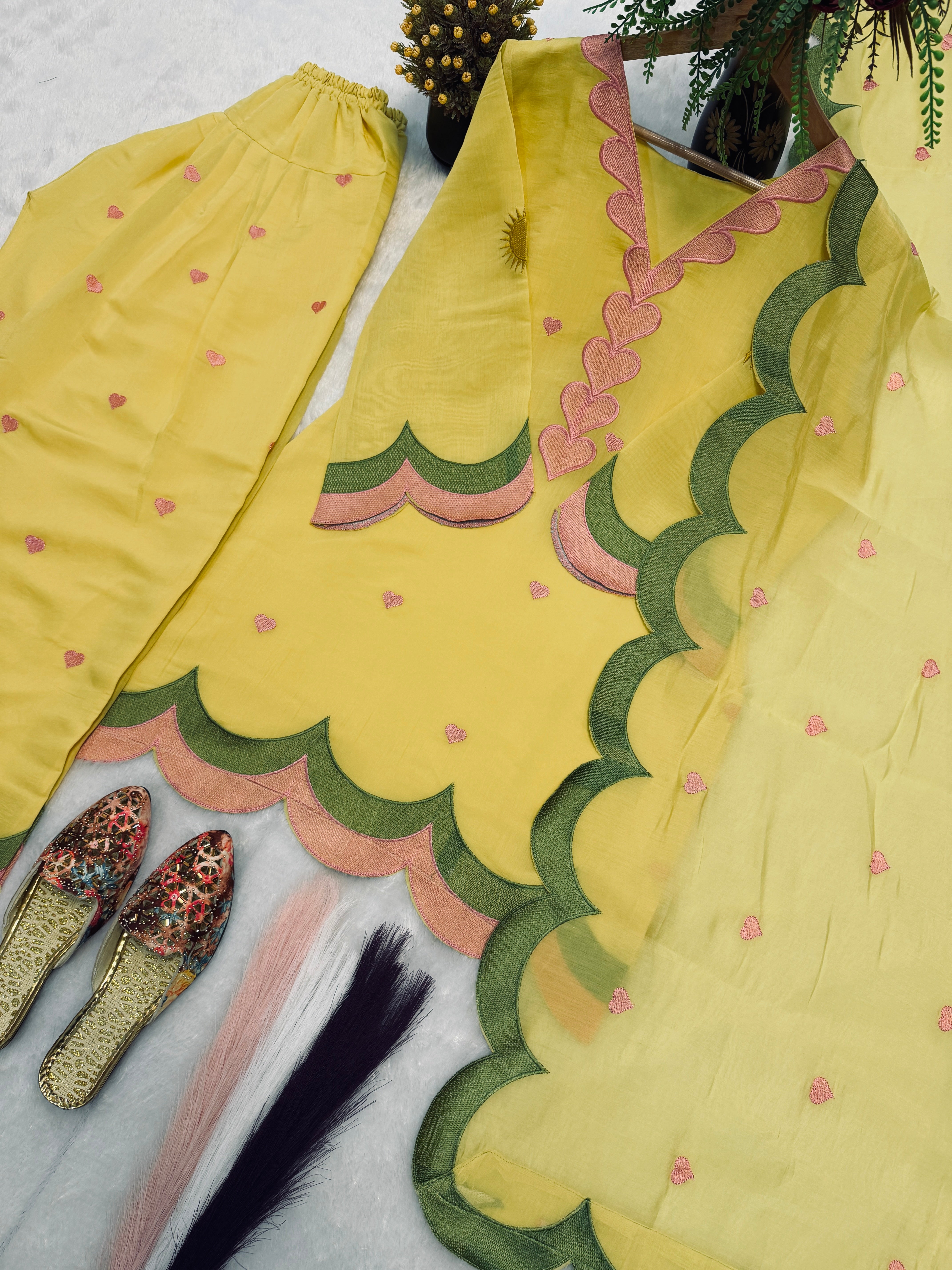 Sunshine Yellow Mal Chanderi Cotton Embroidered Farshi Salwar Suit Set