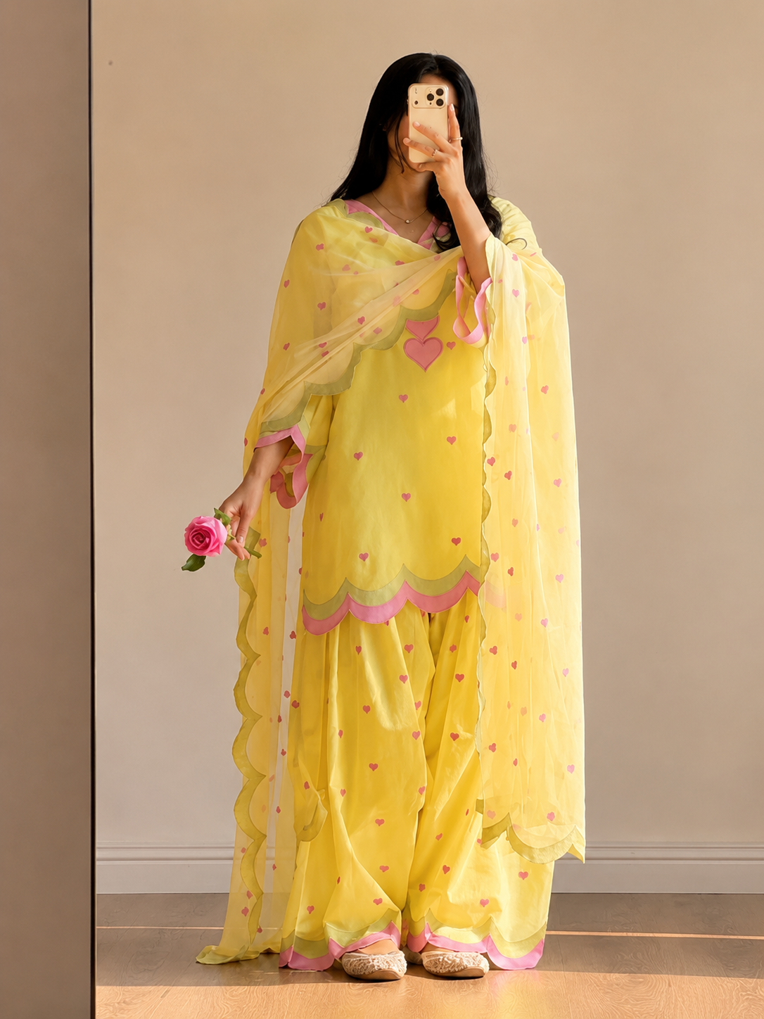 Sunshine Yellow Mal Chanderi Cotton Embroidered Farshi Salwar Suit Set