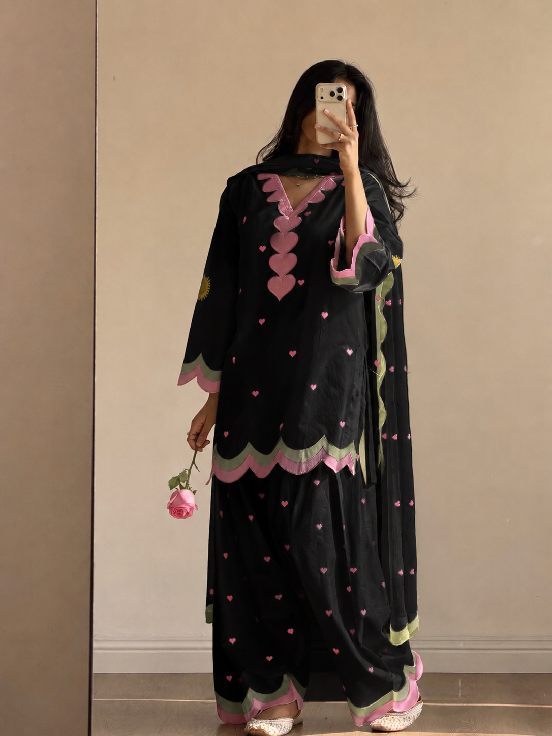 Black Mal Chanderi Cotton Embroidered Farshi Salwar Suit Set