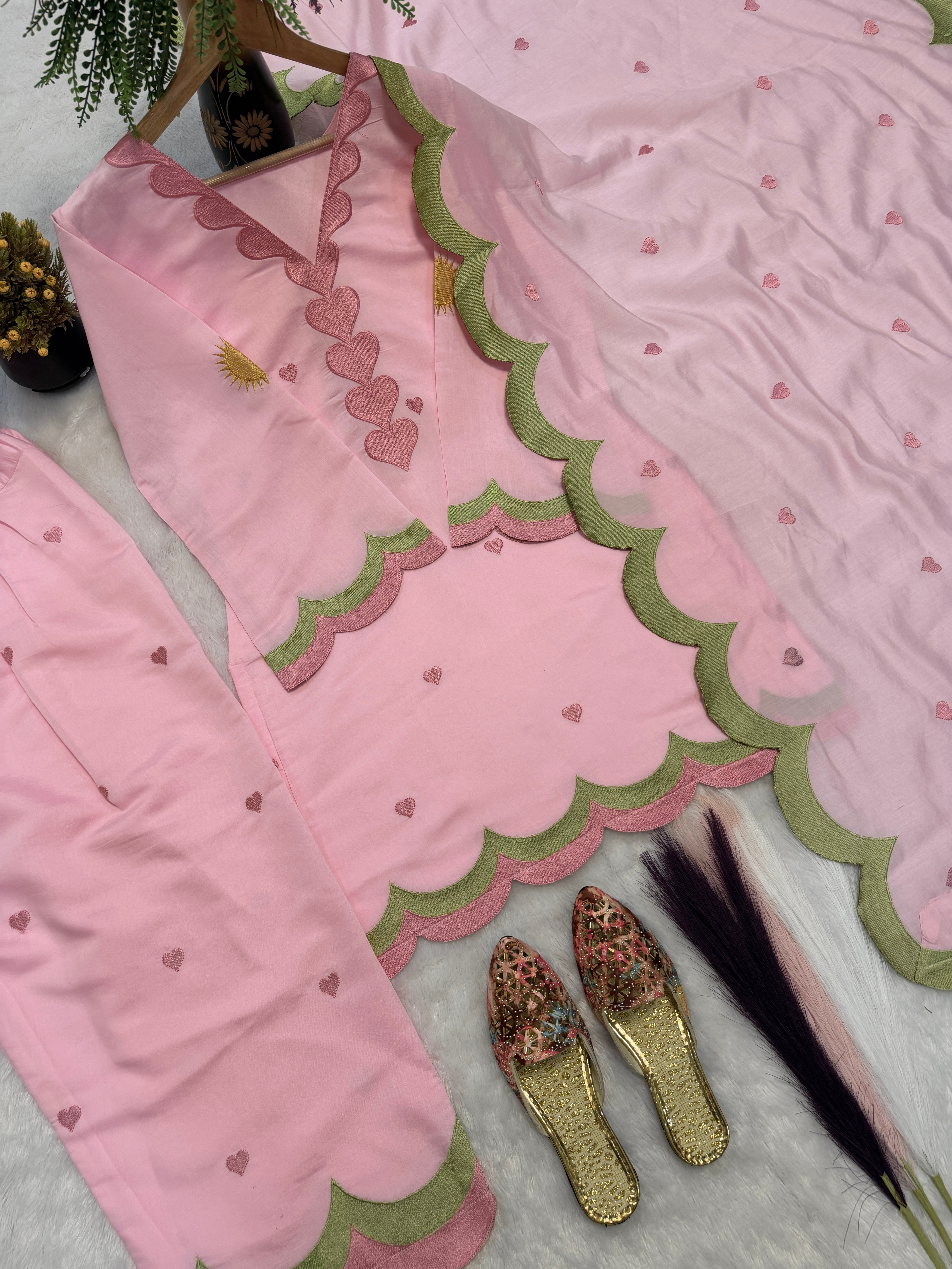 Blush Pink Mal Chanderi Cotton Embroidered Farshi Salwar Suit Set