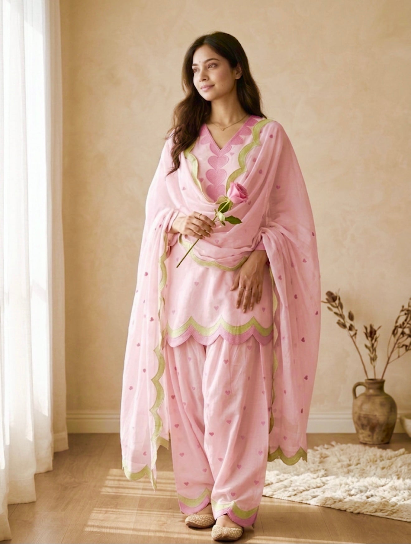 Blush Pink Mal Chanderi Cotton Embroidered Farshi Salwar Suit Set