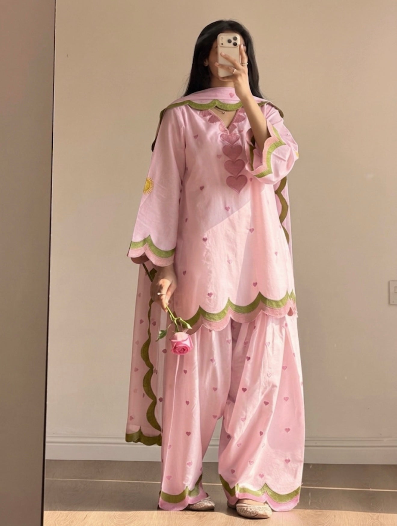 Blush Pink Mal Chanderi Cotton Embroidered Farshi Salwar Suit Set