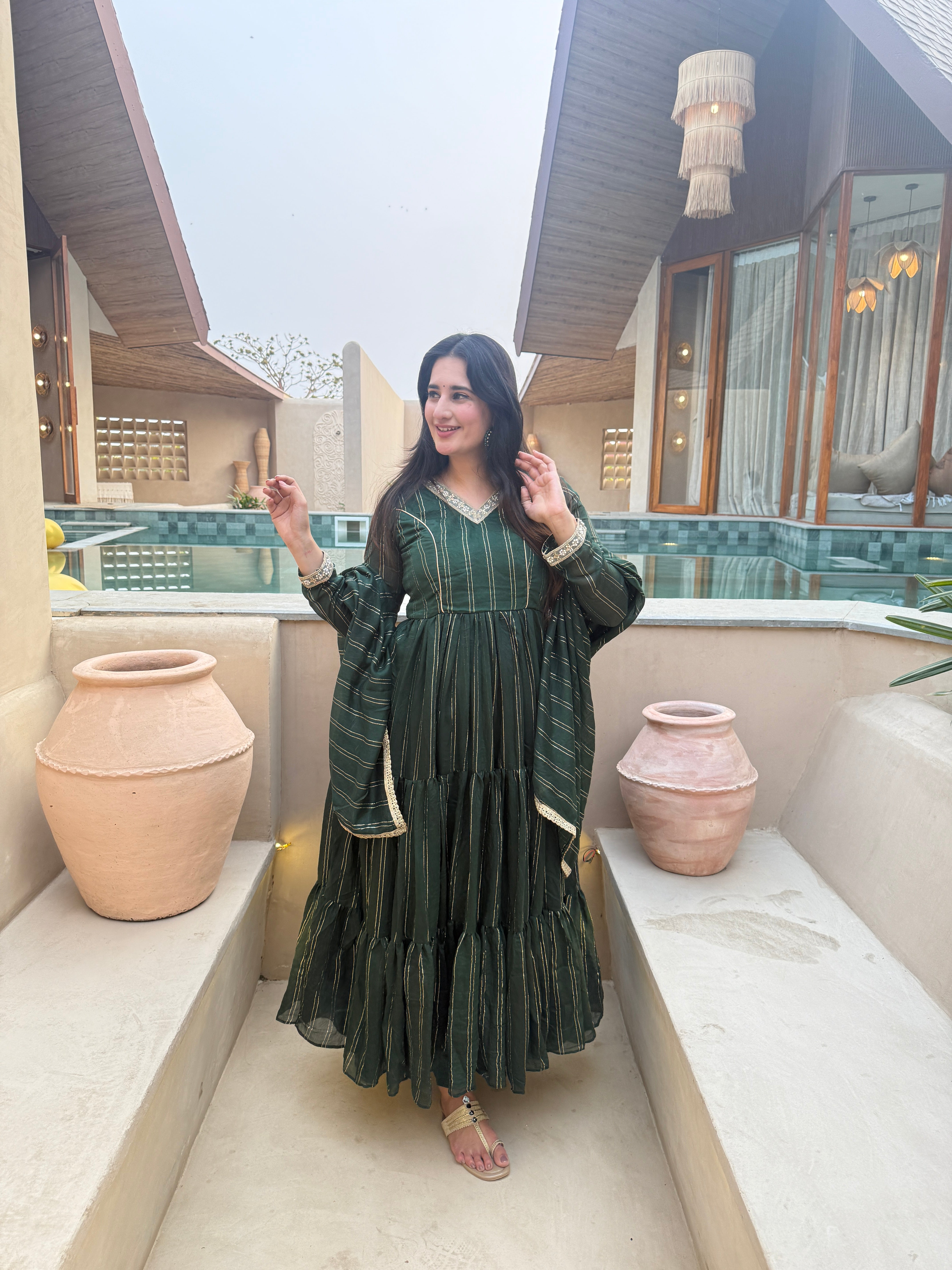 Emerald Green Heavy Brocade Designer Anarkali Suit Set with Dupatta & Pant