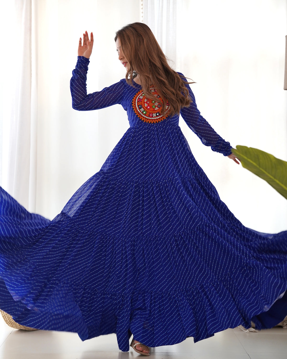 Royal Blue Laheriya Print 7 Meter Flair Anarkali Gown