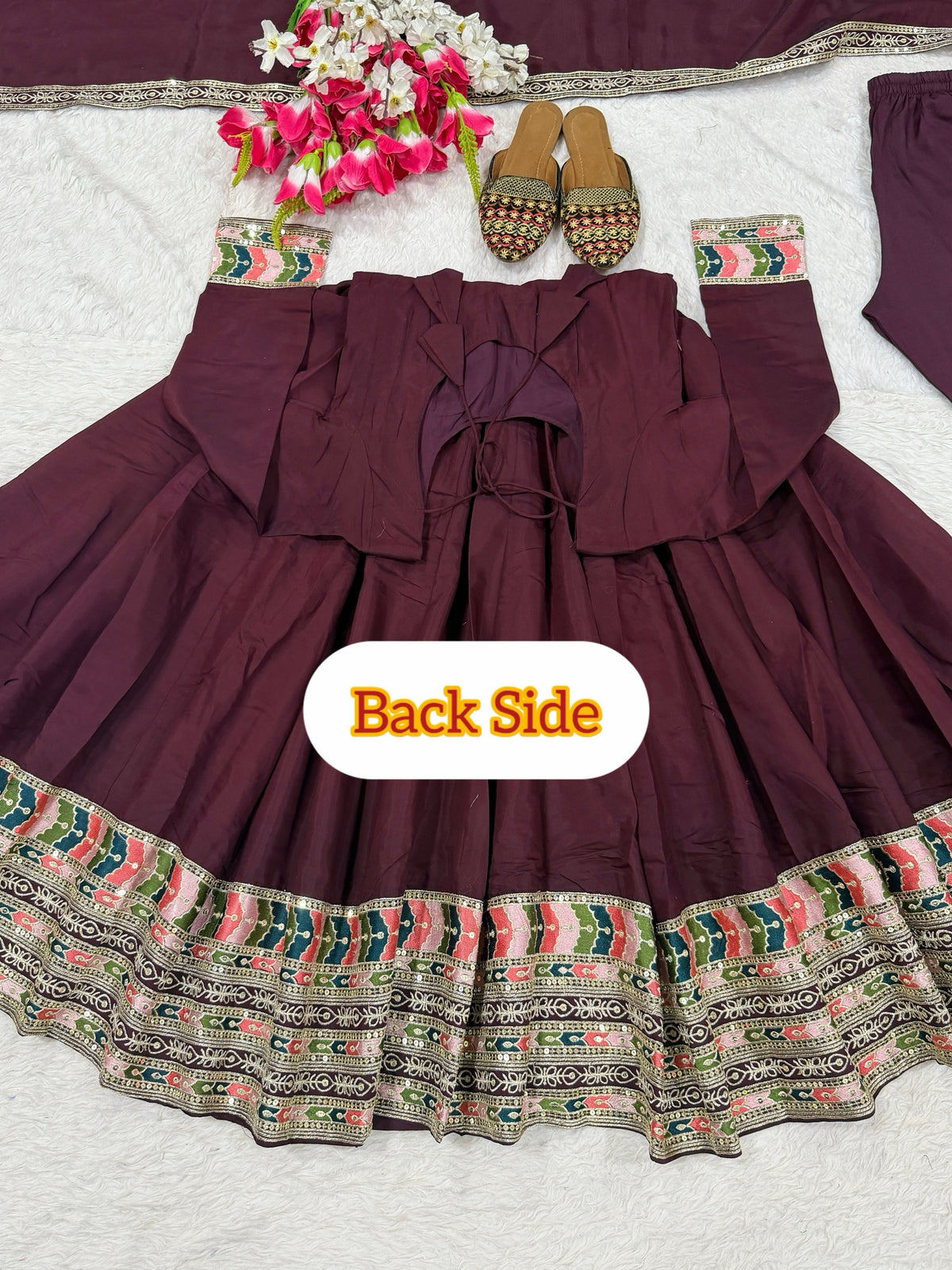 Wine Maroon Heavy Roman Silk Embroidered Anarkali Suit Set with Dupatta