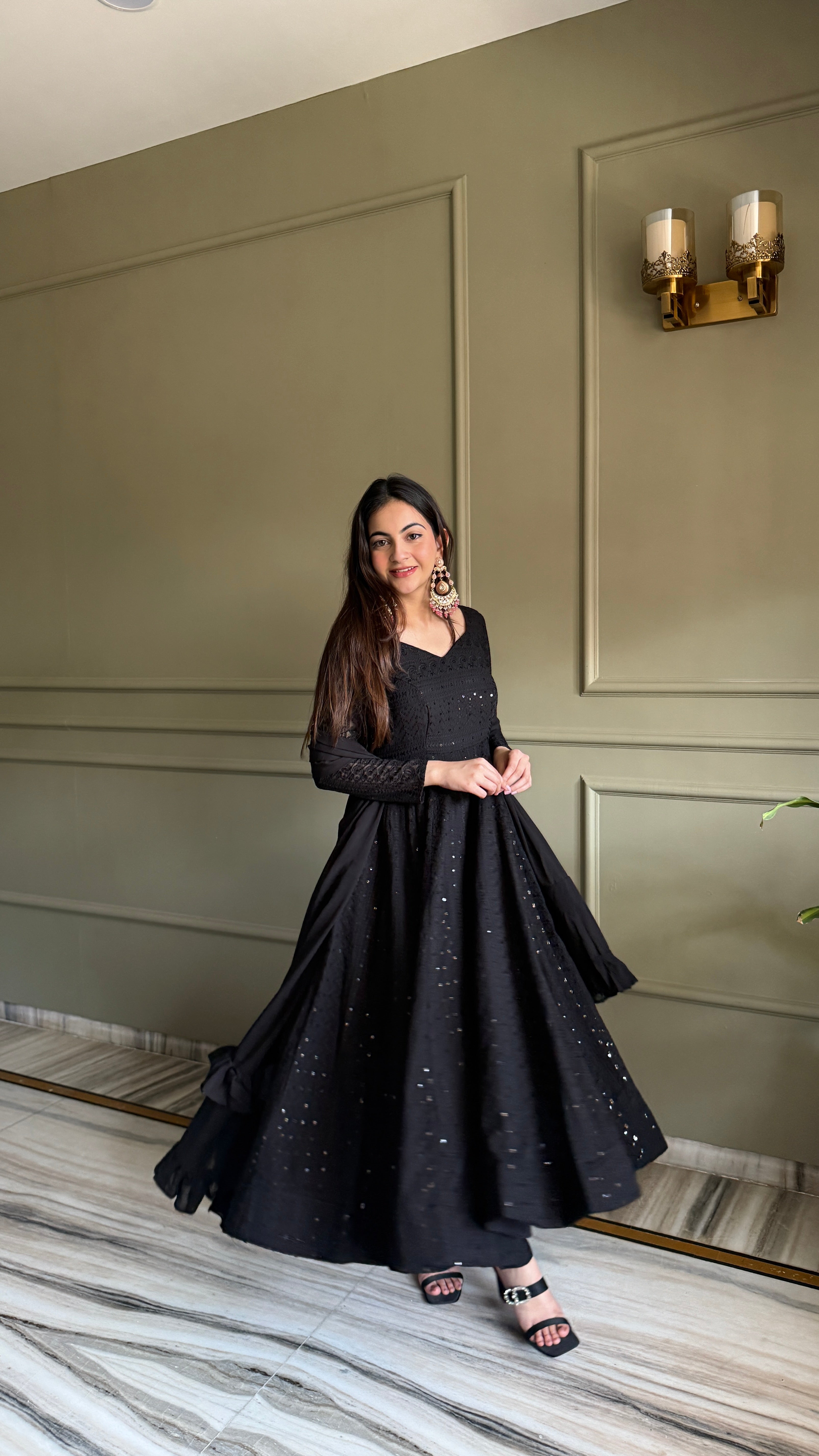 Black Lucknowi Sequins Georgette Anarkali Suit | Nardev Fashion