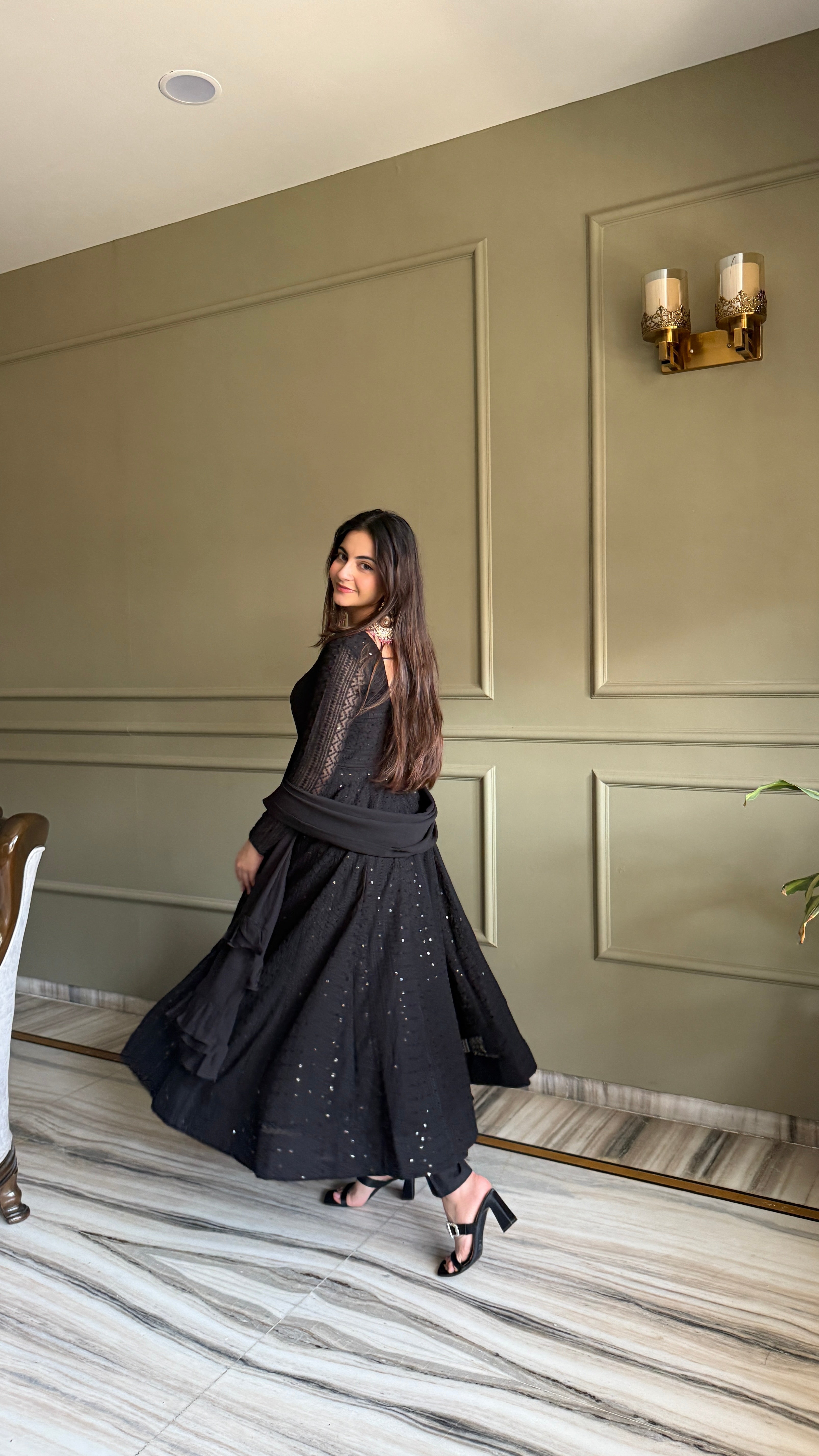 Black Lucknowi Sequins Georgette Anarkali Suit | Nardev Fashion