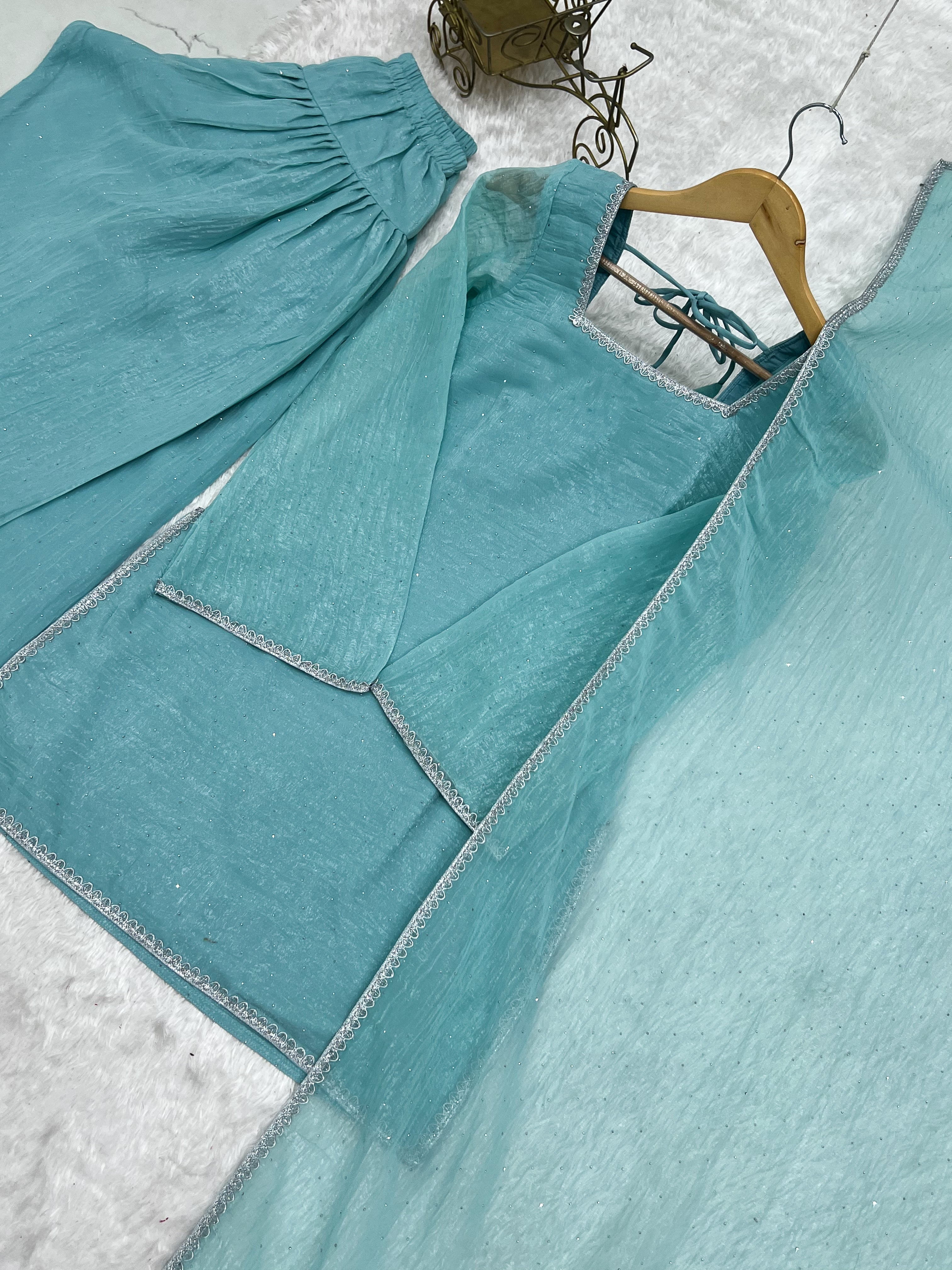 Sky Farshi Salwar Suit in Crunchy Silk with Sirovski Work| Nardev Fashion -Brand