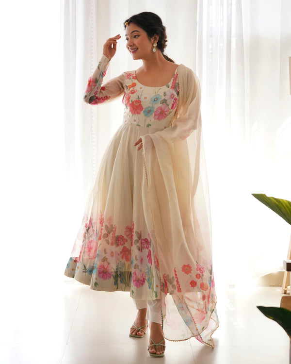 Classic Cream Anarkali Suits | Ready to Wear | Girlish Gown