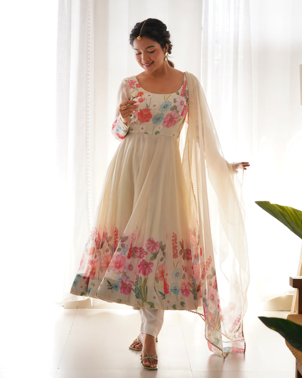Classic Cream Anarkali Suits | Ready to Wear | Girlish Gown