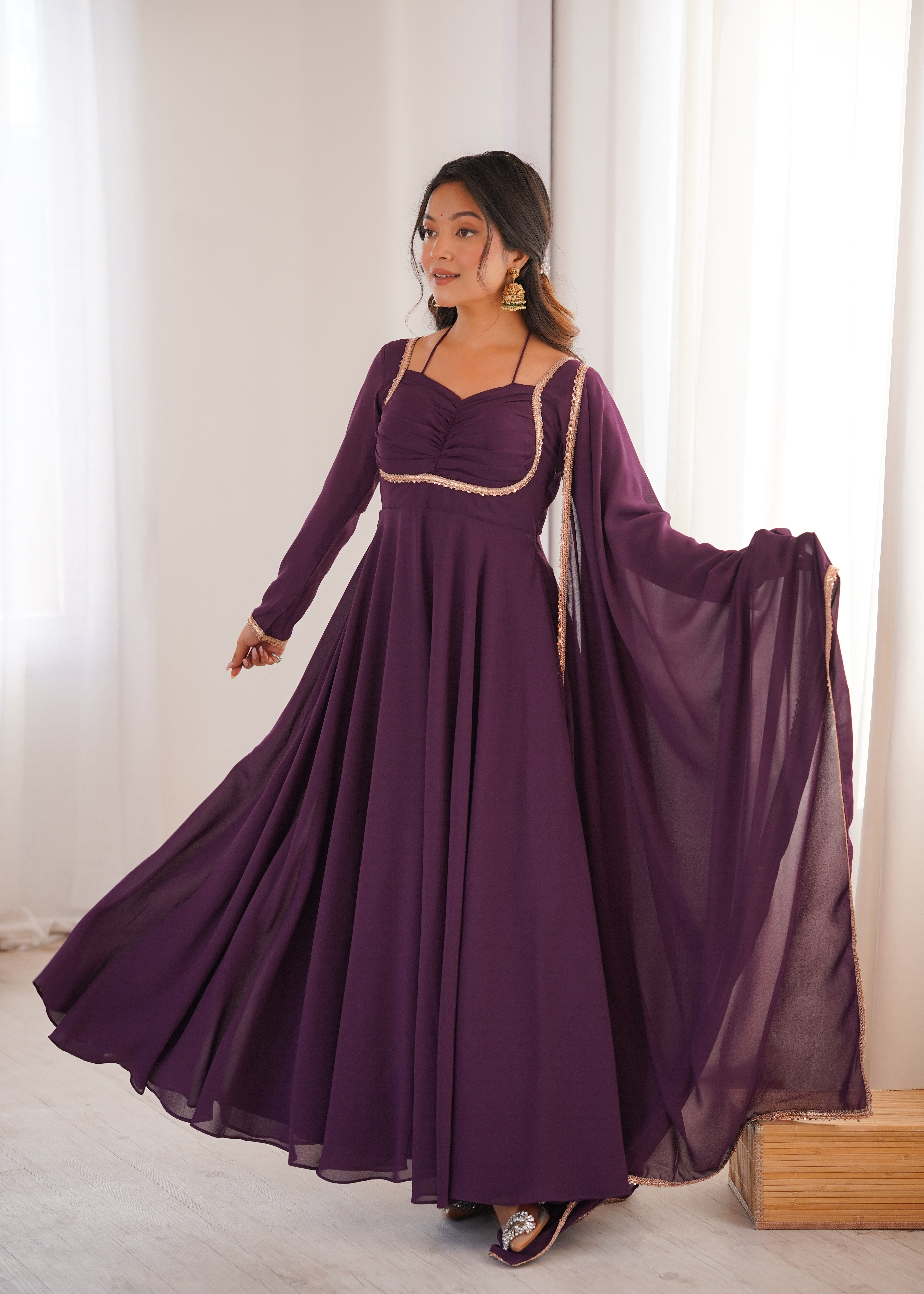 Wine Color Partywear Anarkali Suit | Nardev Fashion