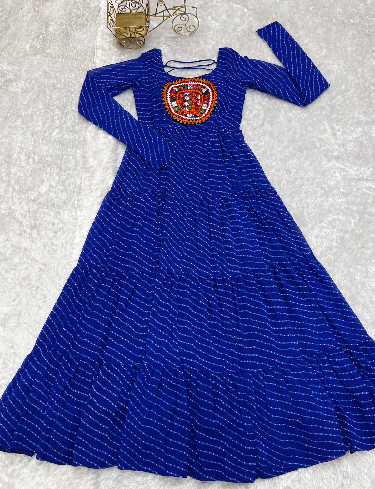 Royal Blue Laheriya Print 7 Meter Flair Anarkali Gown