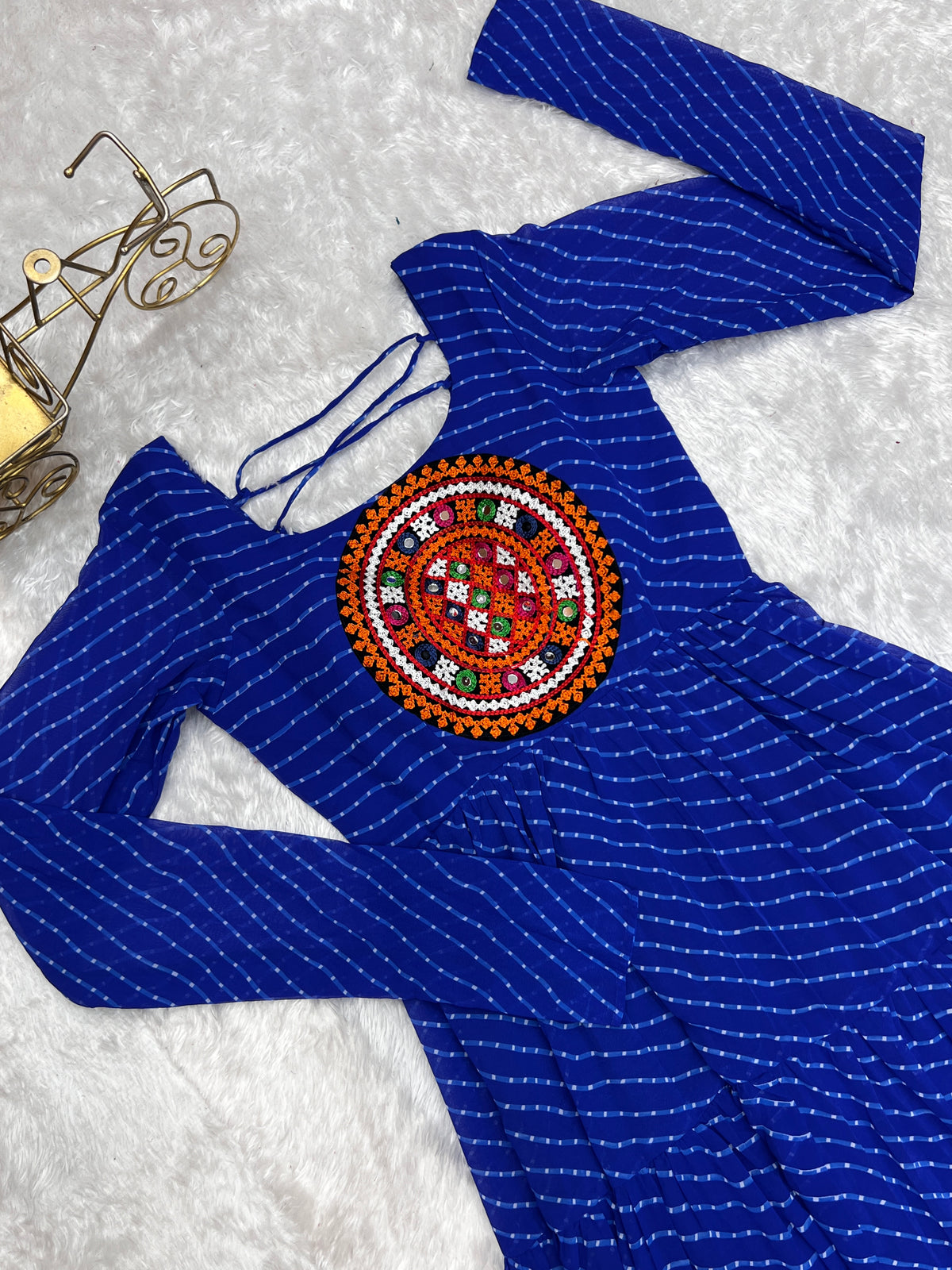 Royal Blue Laheriya Print 7 Meter Flair Anarkali Gown