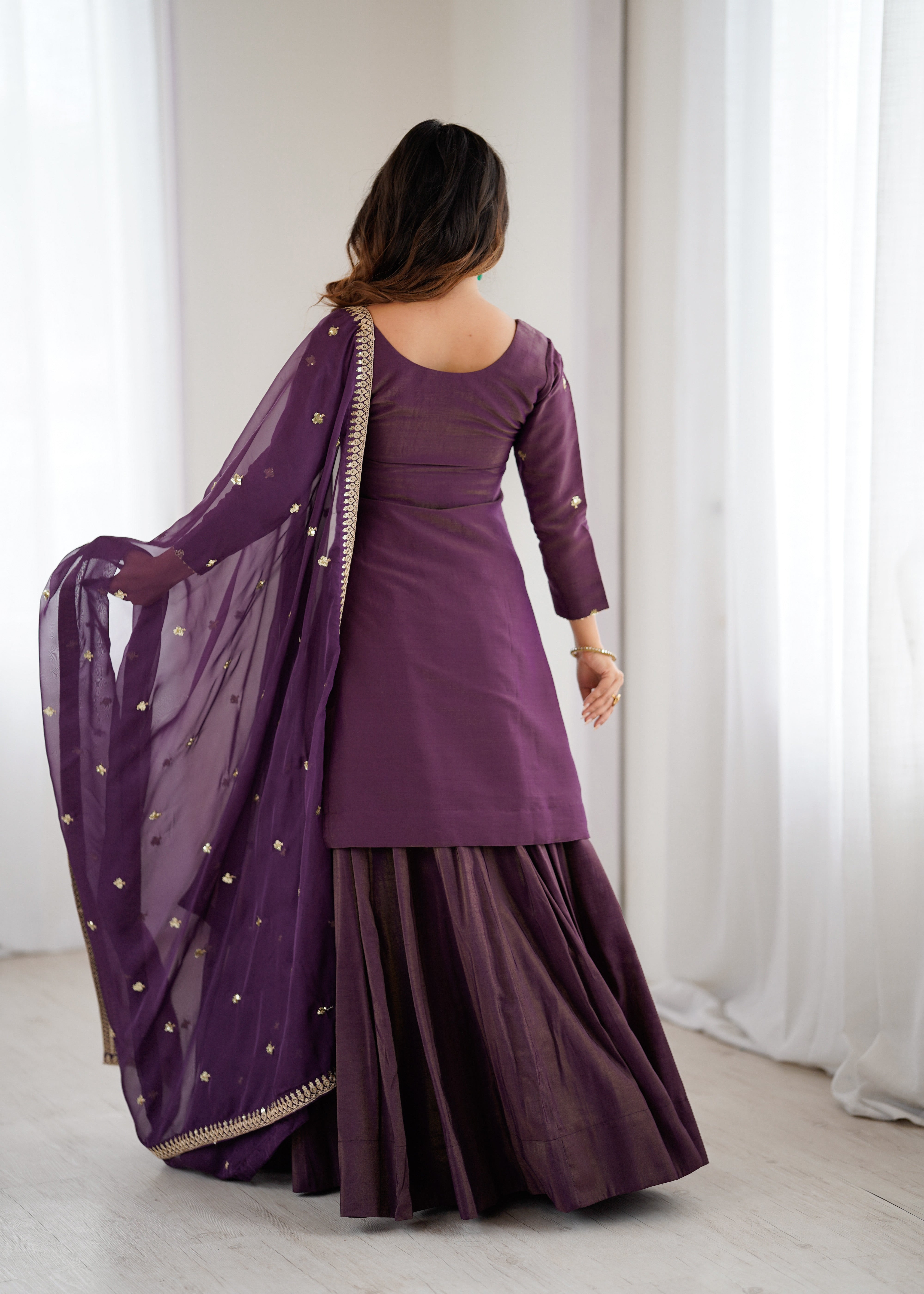 Premium Roman Shimmer Chanderi Silk Kurta Lehenga Dupatta Set for Women | Nardev Fashion