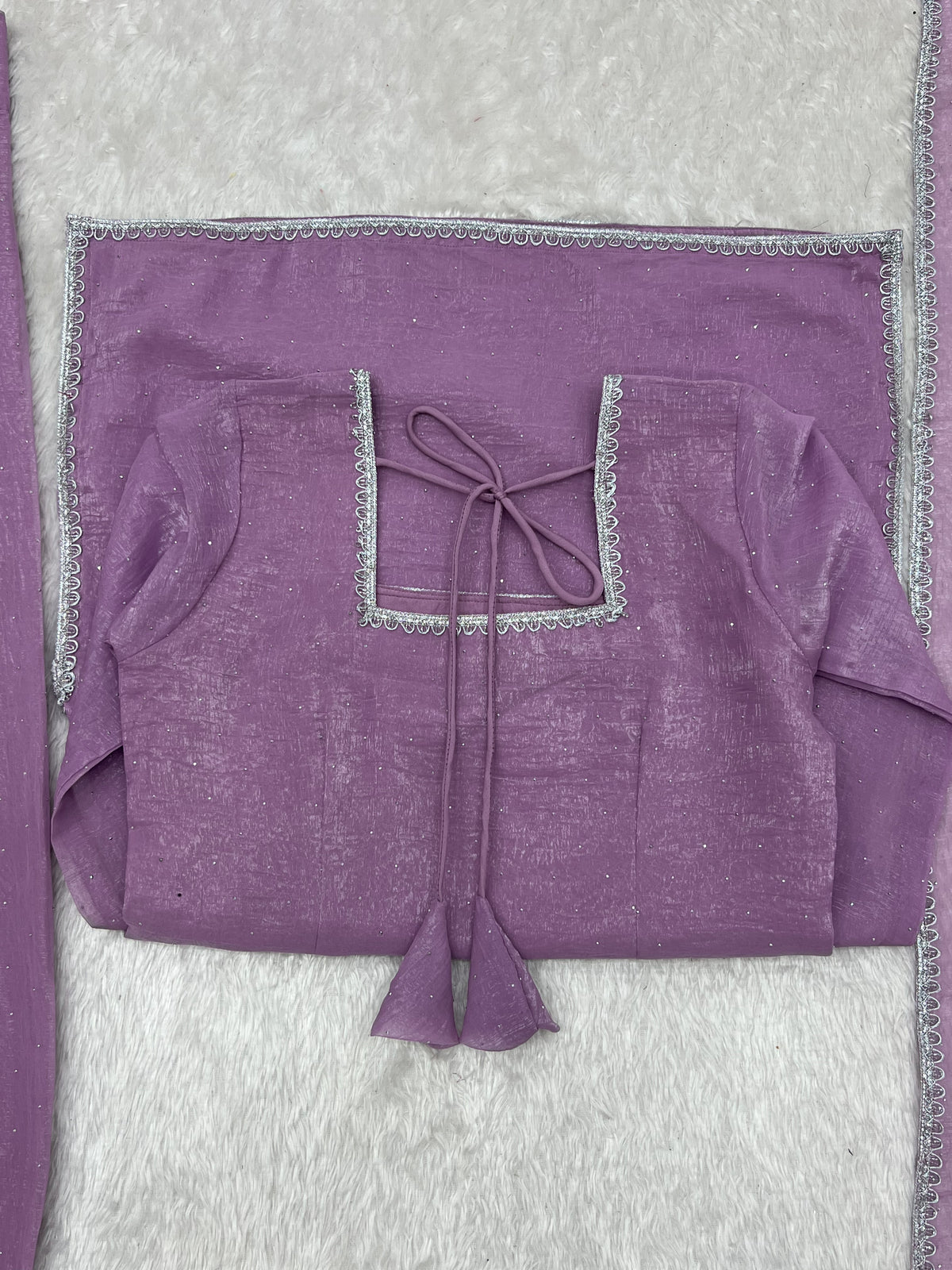 Lavender Crunchy Silk Crystal Work Kurta Salwar Suit with Dupatta