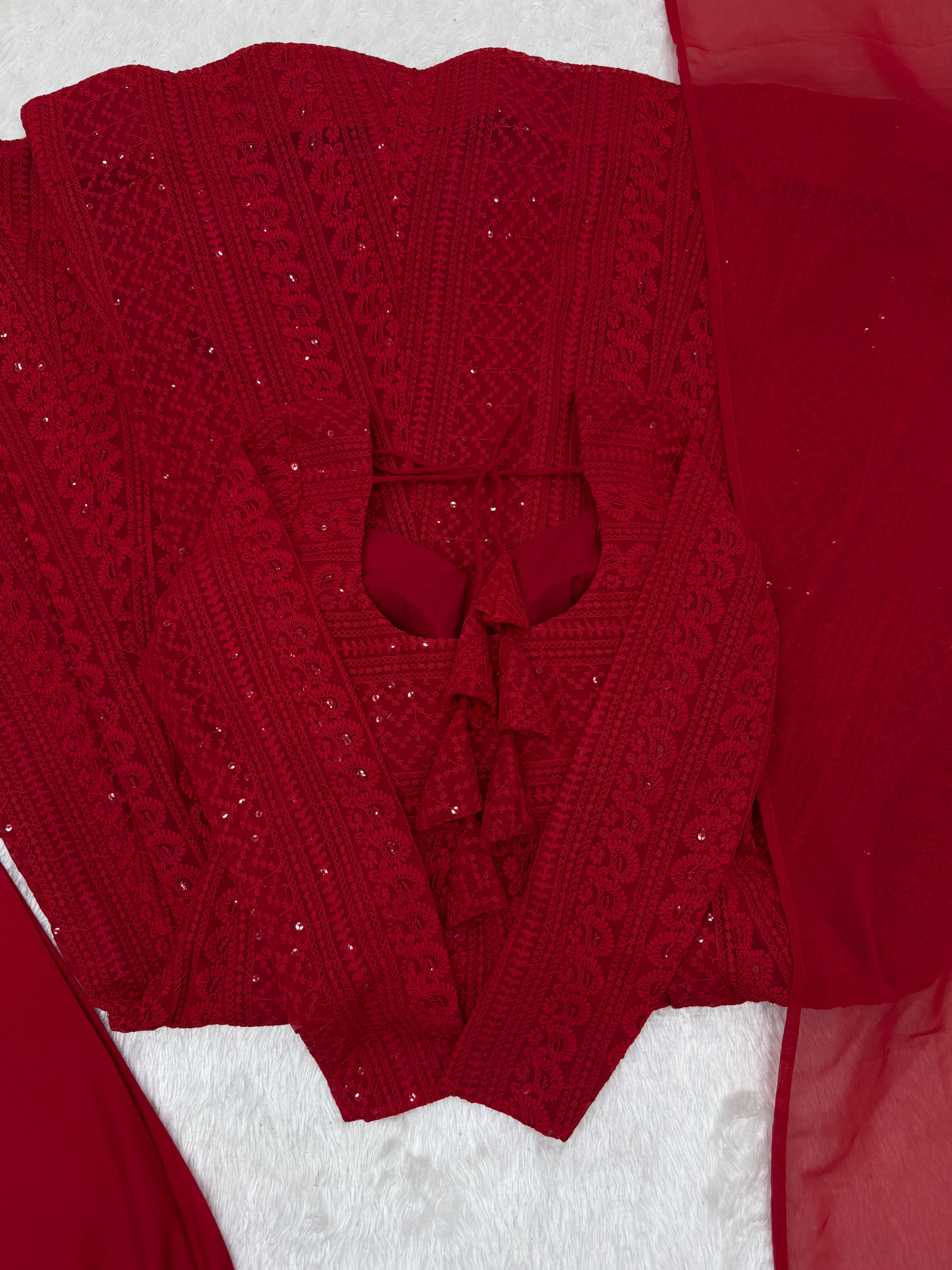 Red Lucknowi Sequins Georgette Anarkali Suit | Nardev Fashion