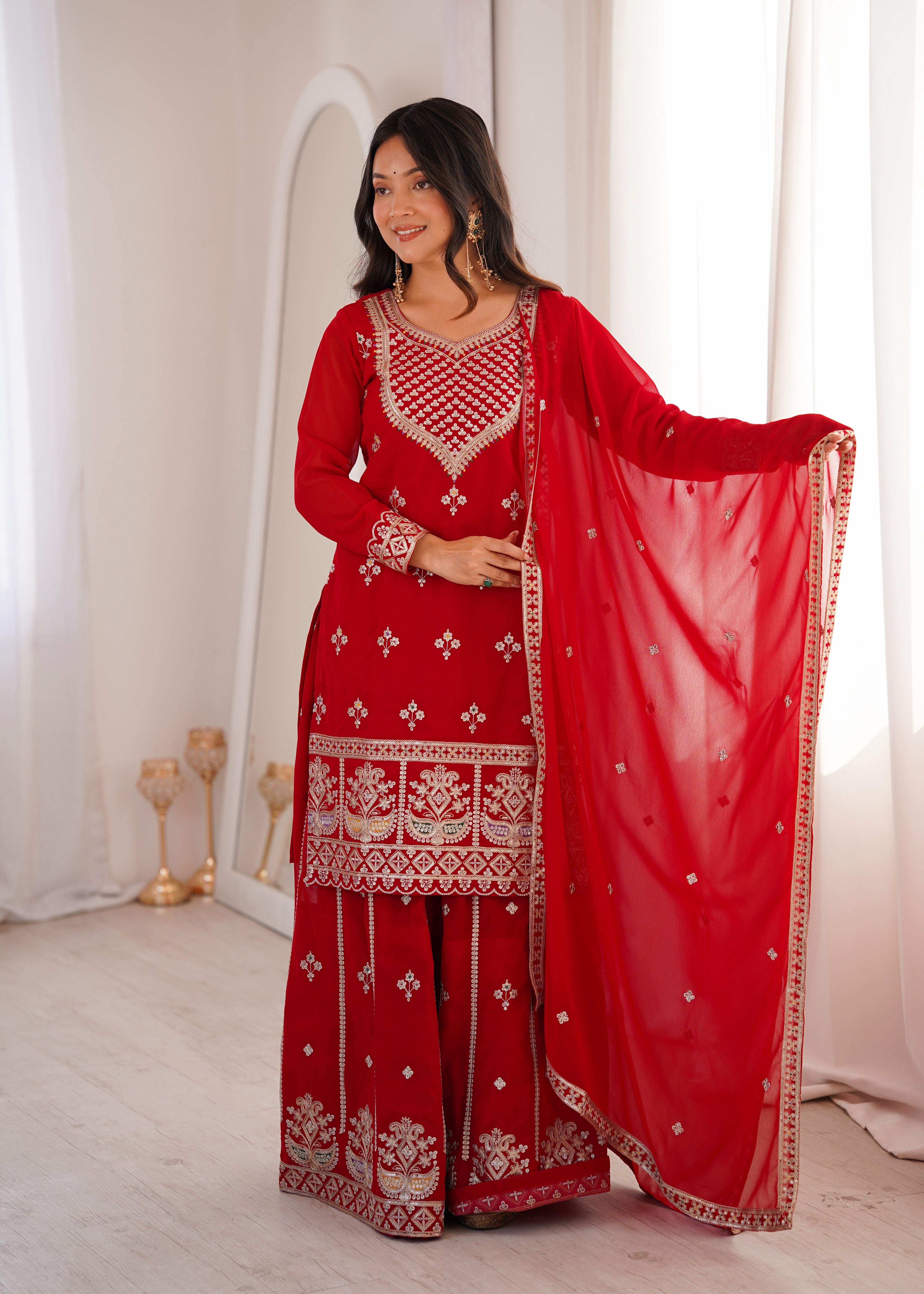 Pure Fox Georgette Embroidered Sharara Set with Dupatta for Women | Nardev Fashion
