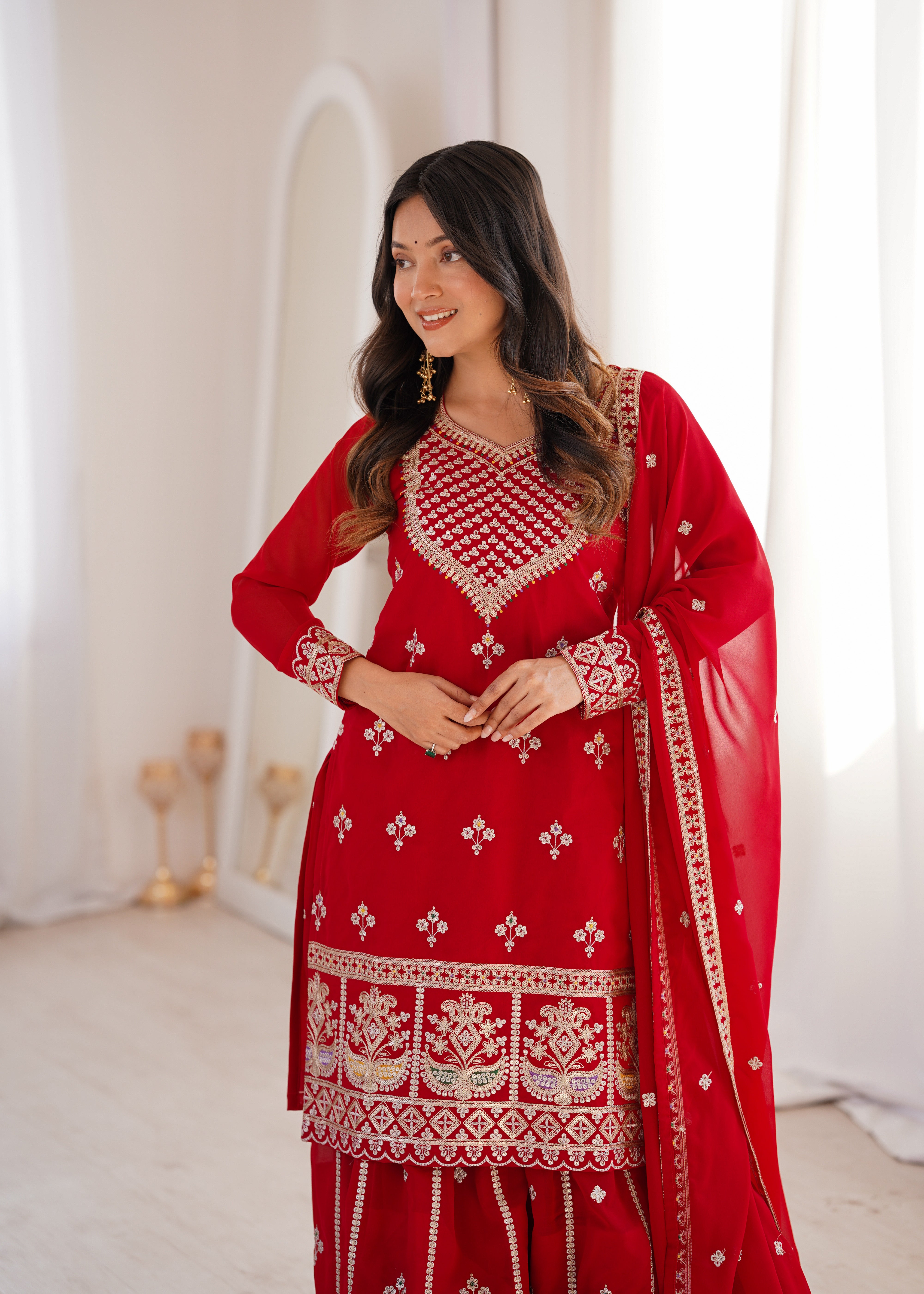 Pure Fox Georgette Embroidered Sharara Set with Dupatta for Women | Nardev Fashion