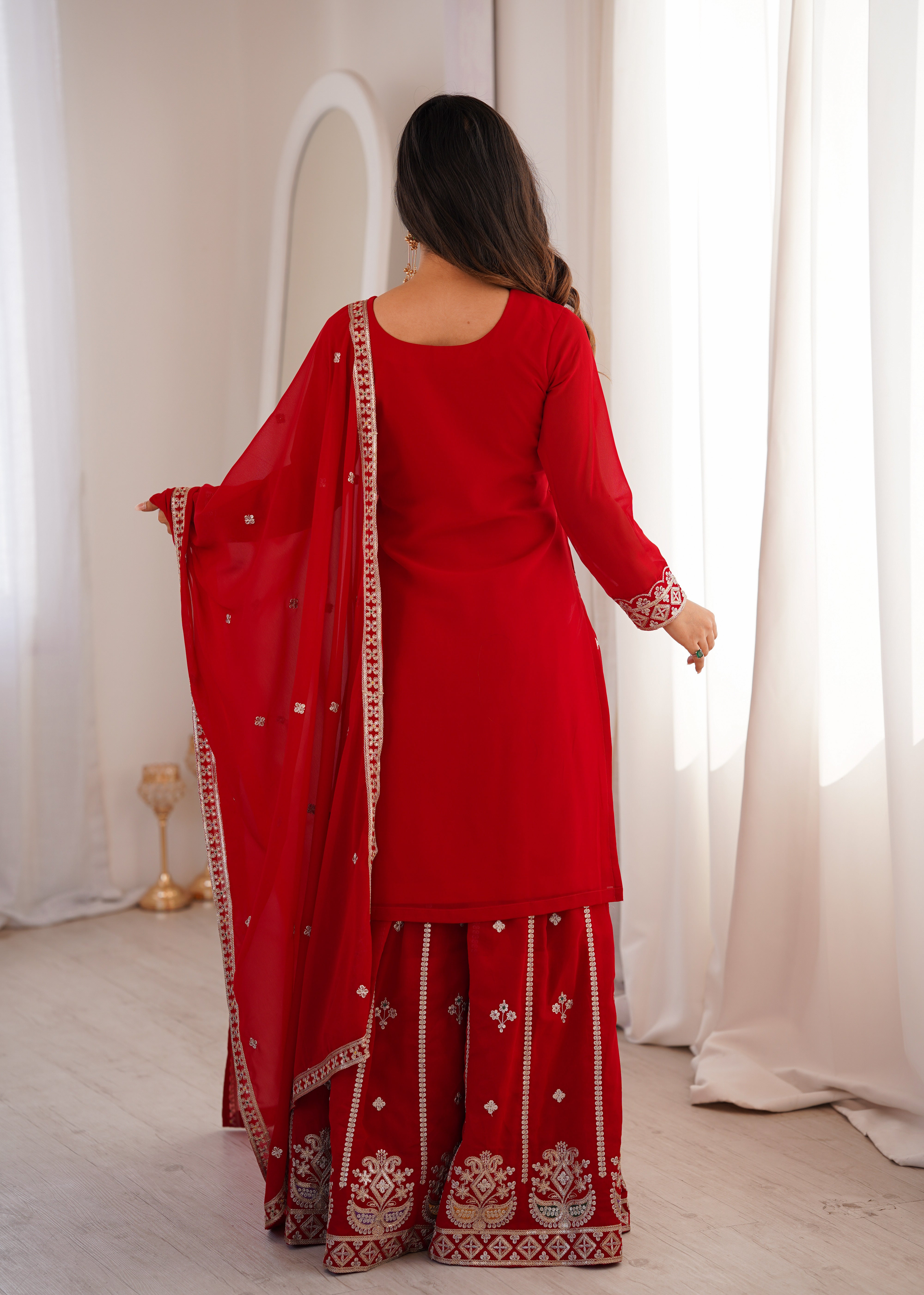 Pure Fox Georgette Embroidered Sharara Set with Dupatta for Women | Nardev Fashion