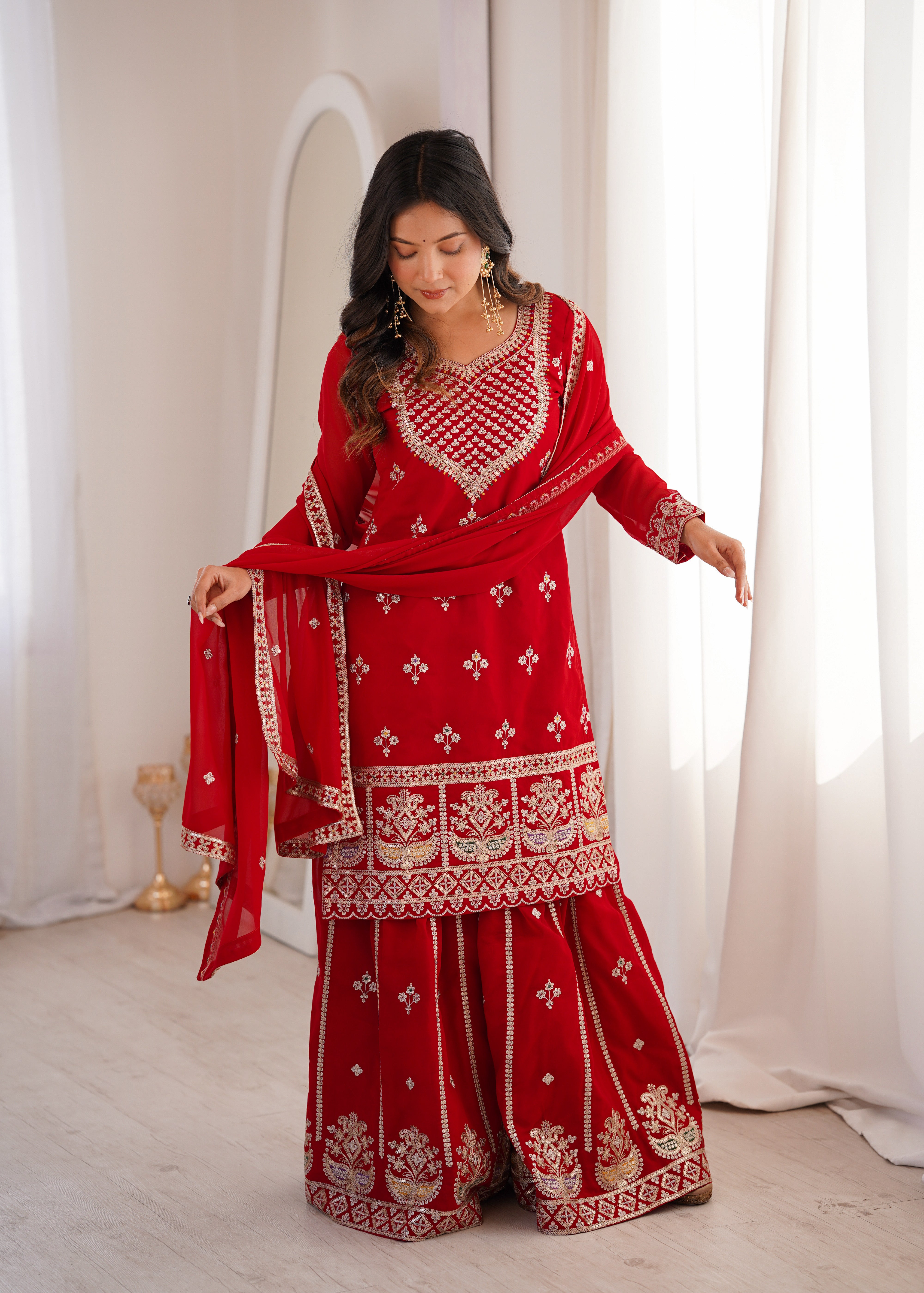 Pure Fox Georgette Embroidered Sharara Set with Dupatta for Women | Nardev Fashion