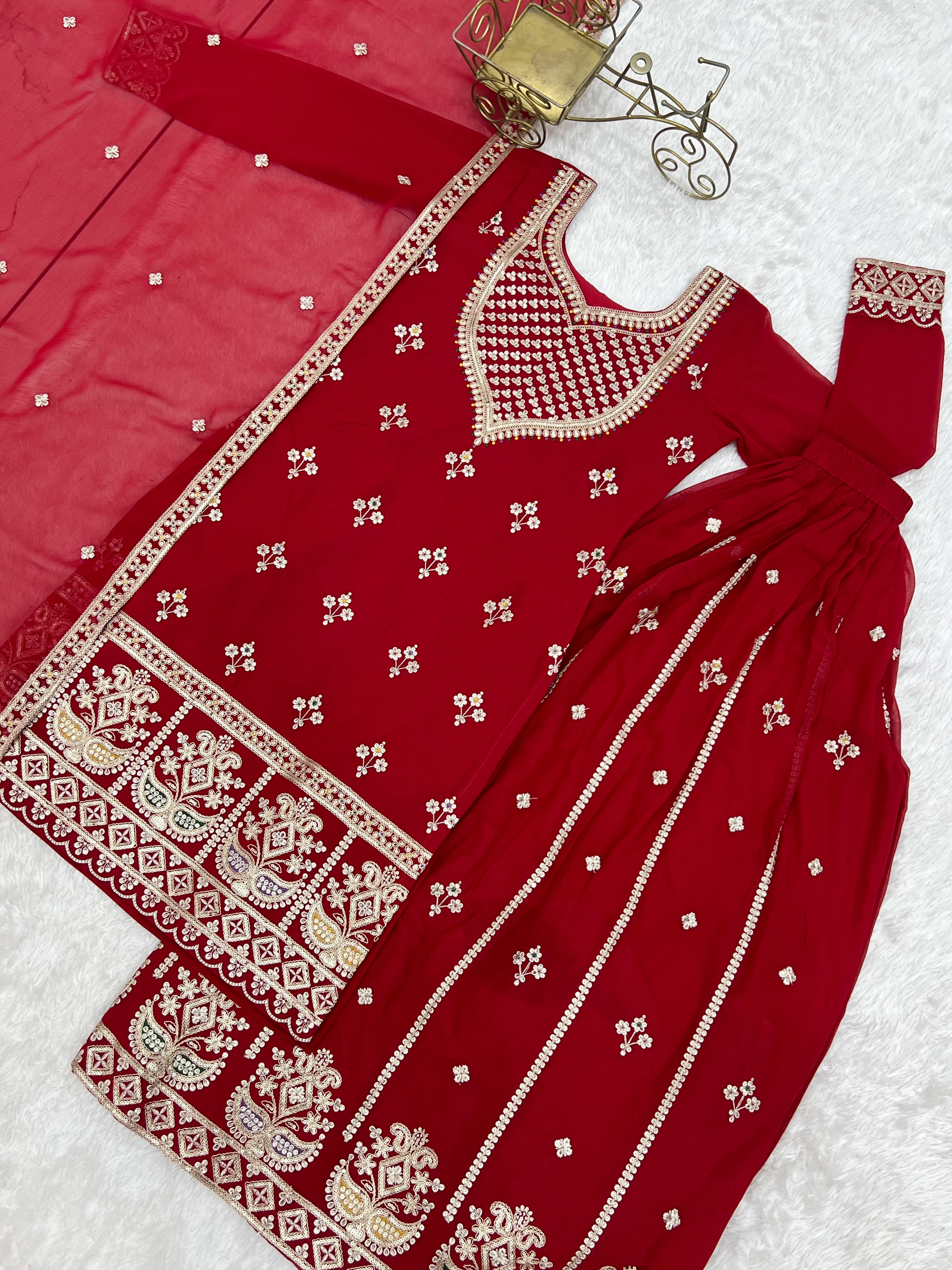 Pure Fox Georgette Embroidered Sharara Set with Dupatta for Women | Nardev Fashion