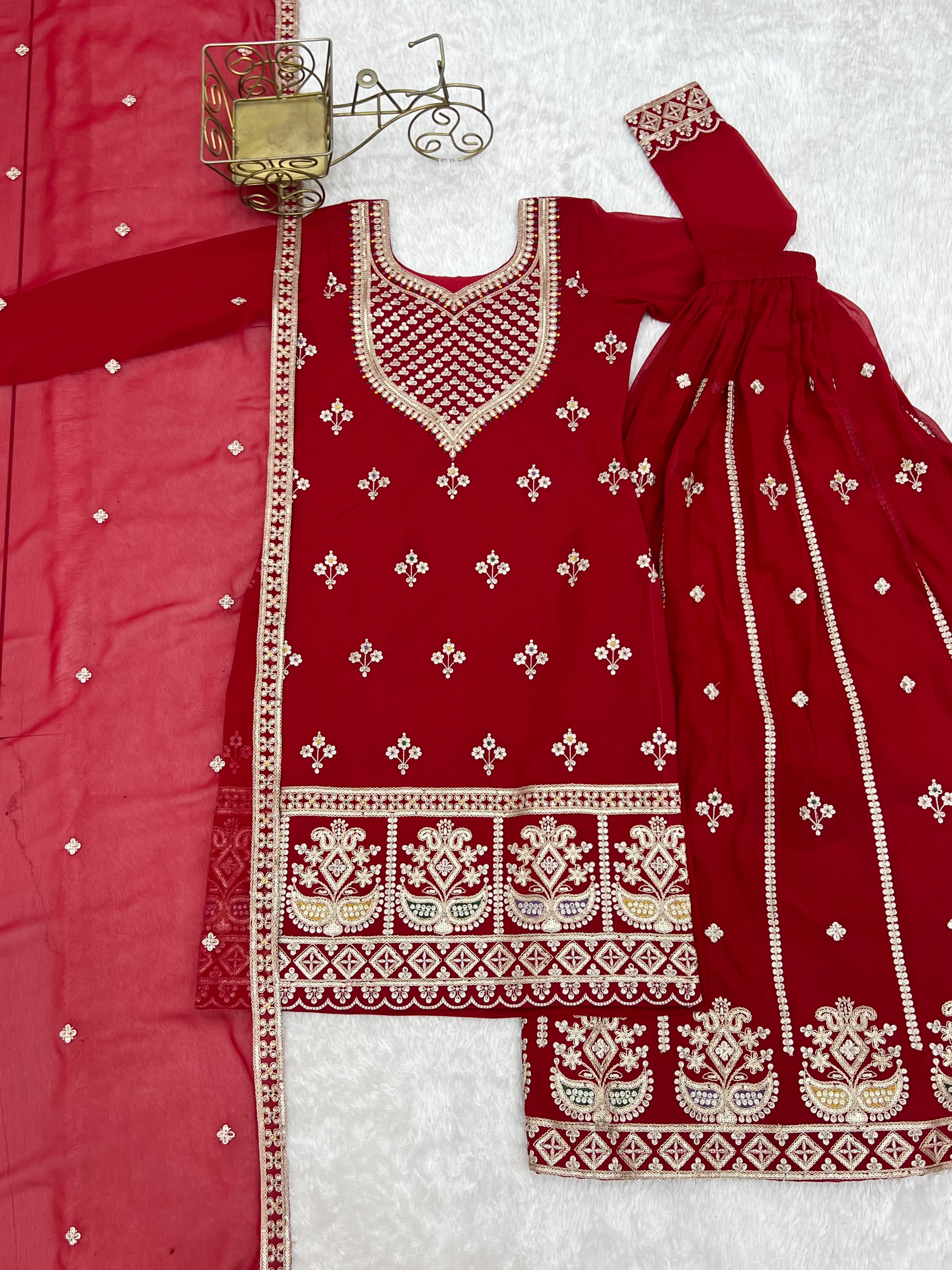 Pure Fox Georgette Embroidered Sharara Set with Dupatta for Women | Nardev Fashion
