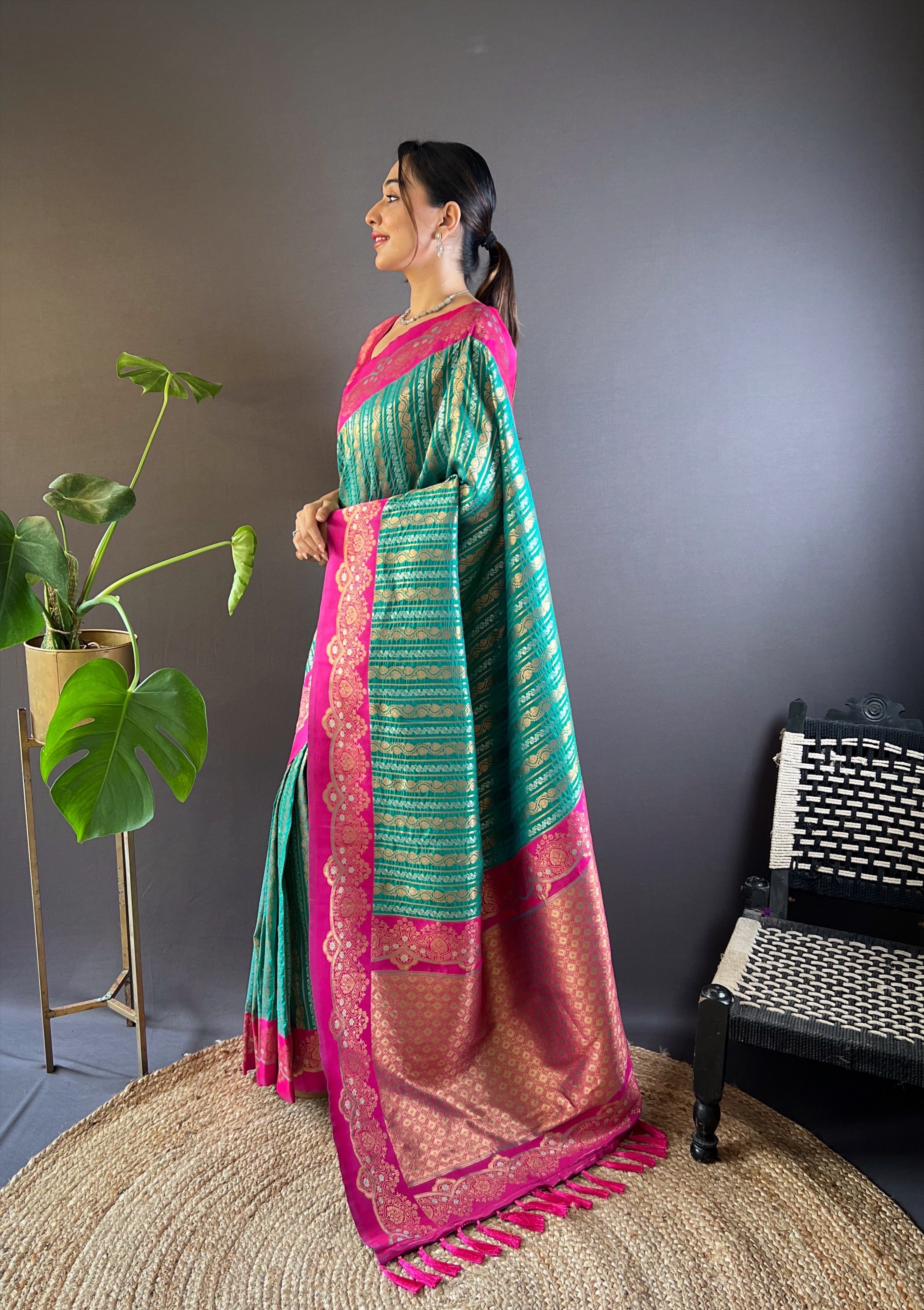 Green Silk Zari Woven Partywear Saree