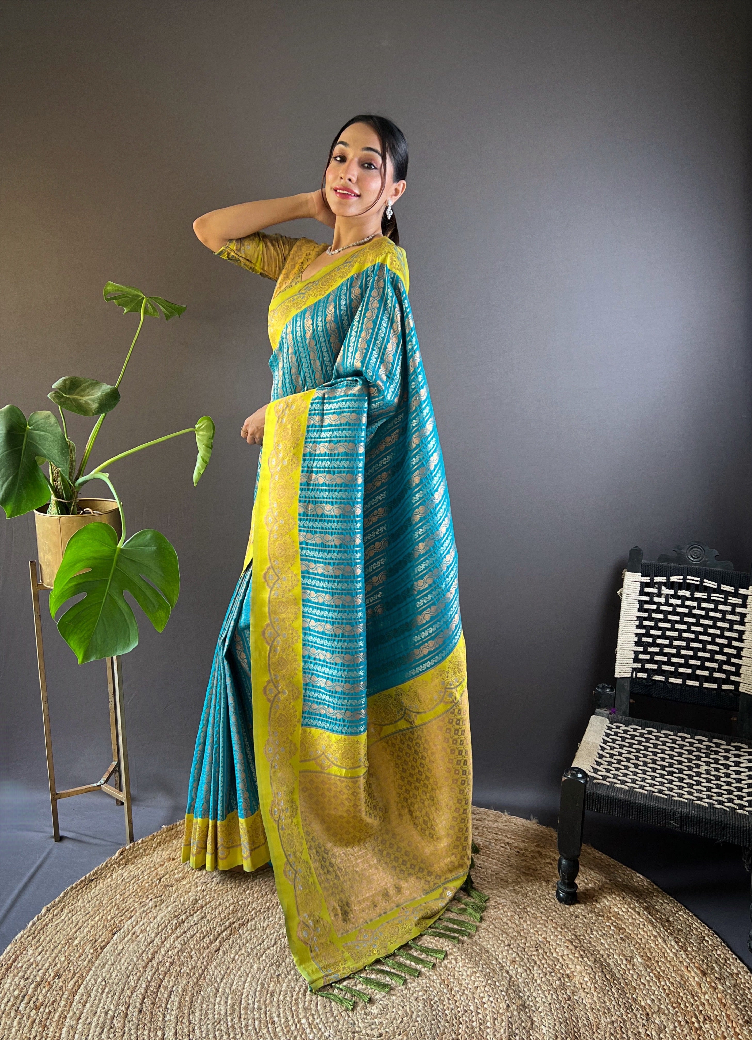 Sky Zari Woven Partywear Saree