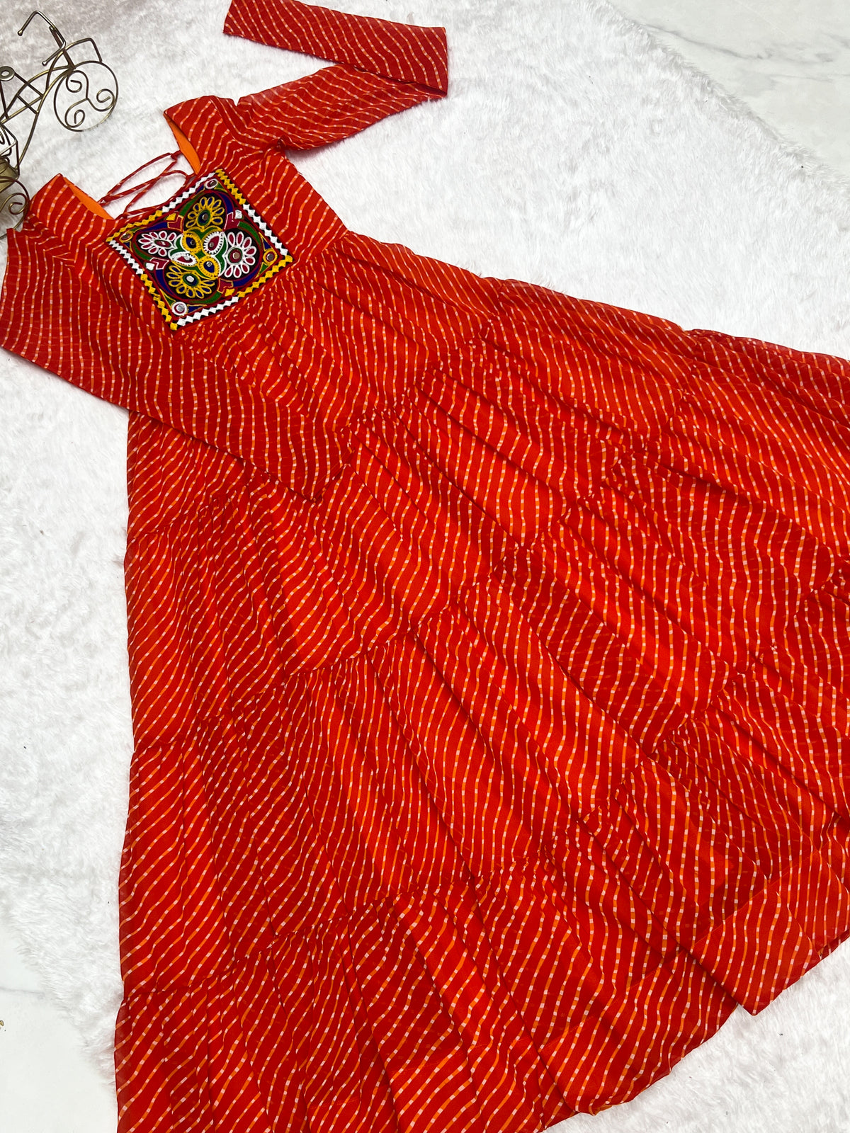 Orange Laheriya Print 7 Meter Flair Anarkali Gown