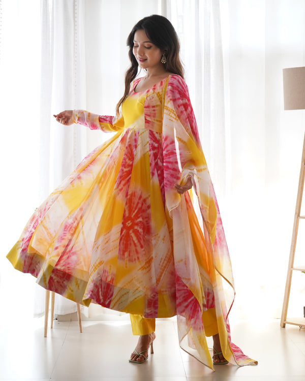 Yellow Pink Anarkali Gown | Ready to Wear | Haldi Function Outfits