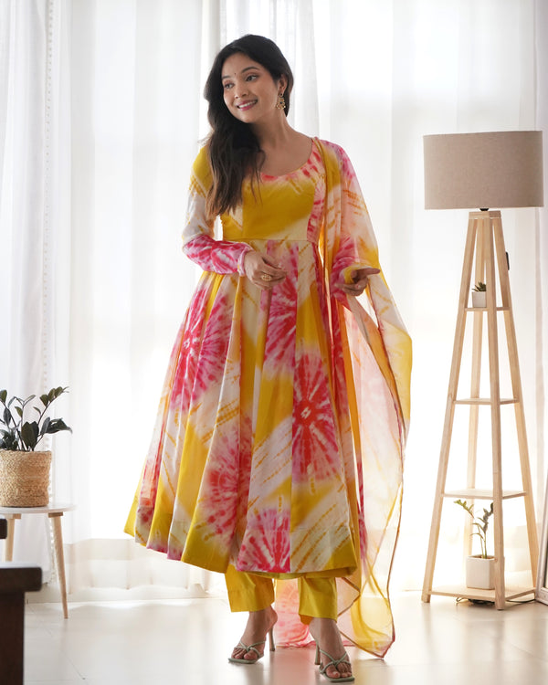Yellow Pink Anarkali Gown | Ready to Wear | Haldi Function Outfits