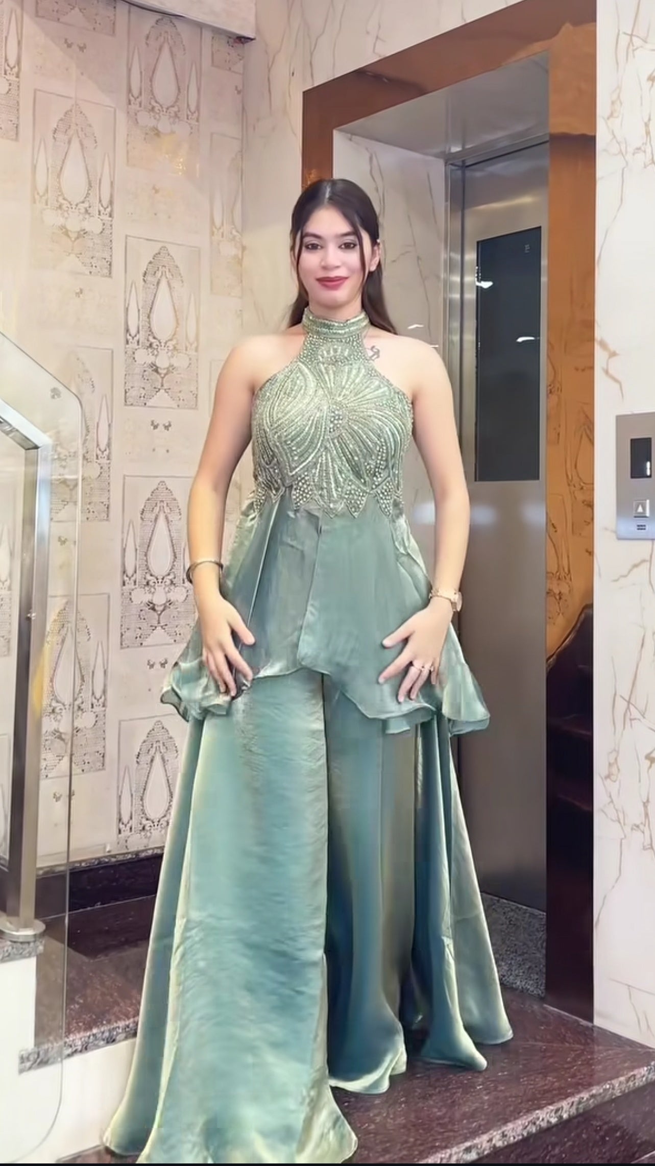 Sky Designer Full Neck Handwork Sharara Set for Women S to XXL – Premium Fendy Silk Party Wear