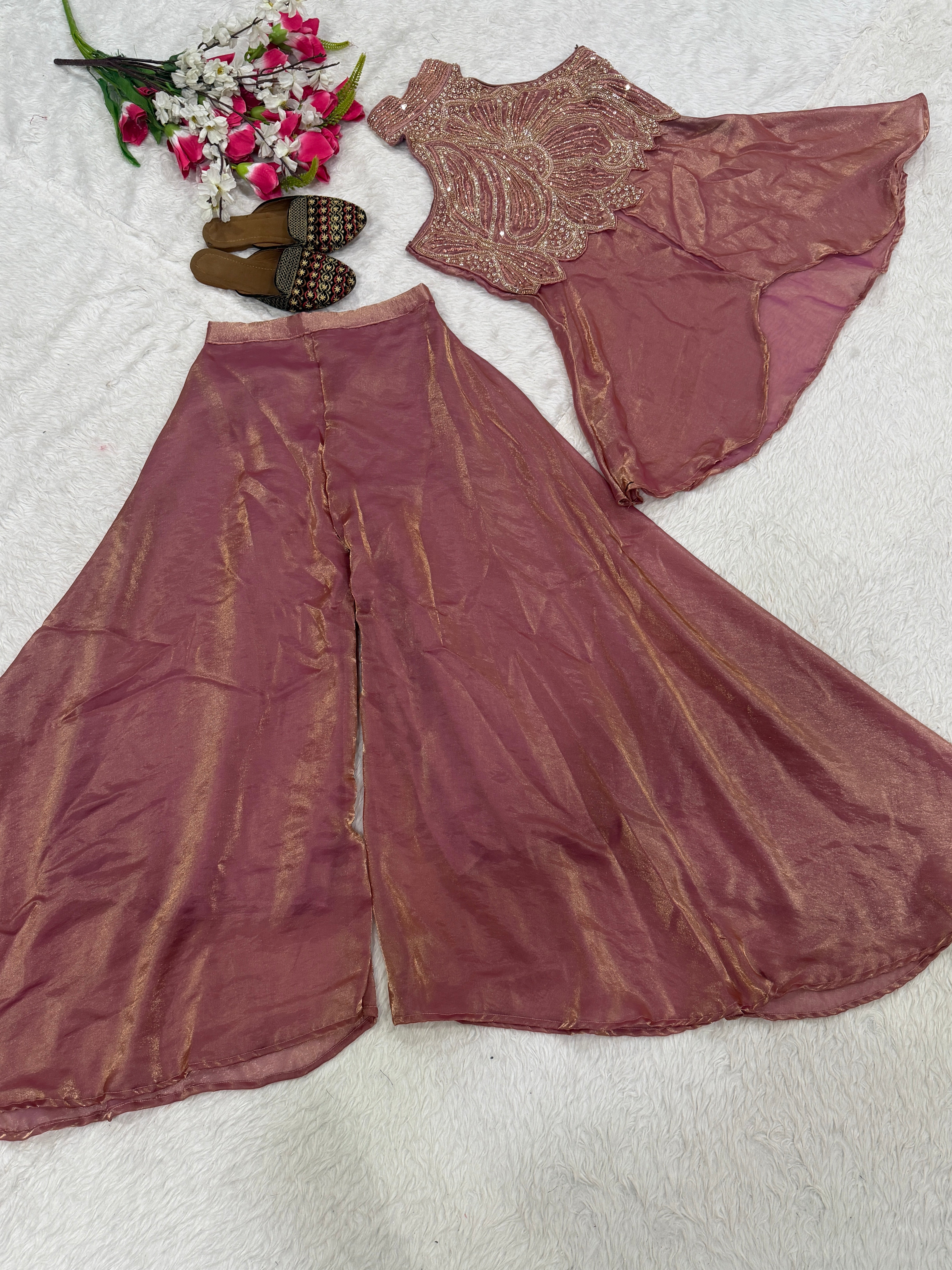 Pink Designer Full Neck Handwork Sharara Set for Women S to XXL – Premium Fendy Silk Party Wear