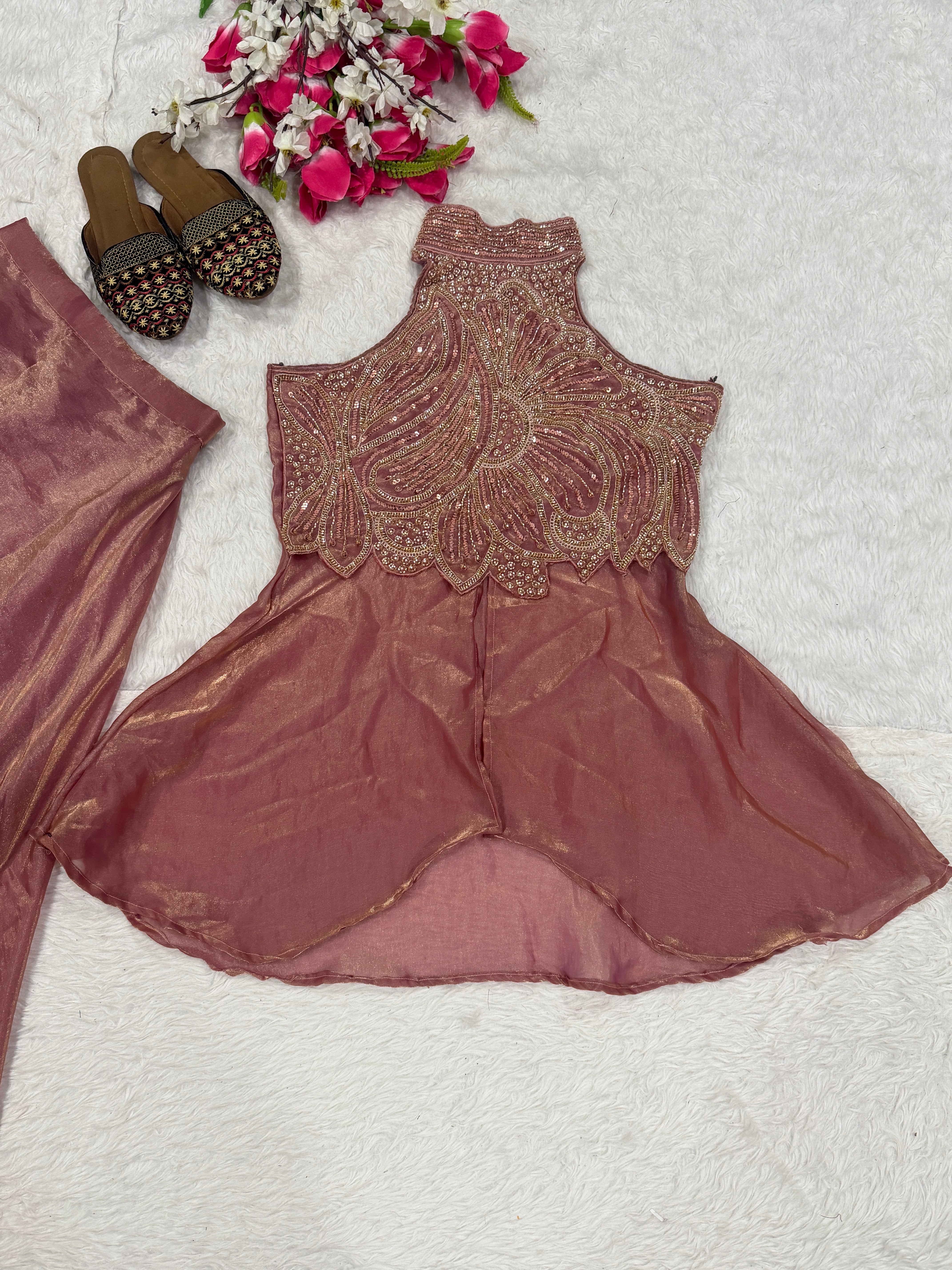 Pink Designer Full Neck Handwork Sharara Set for Women S to XXL – Premium Fendy Silk Party Wear
