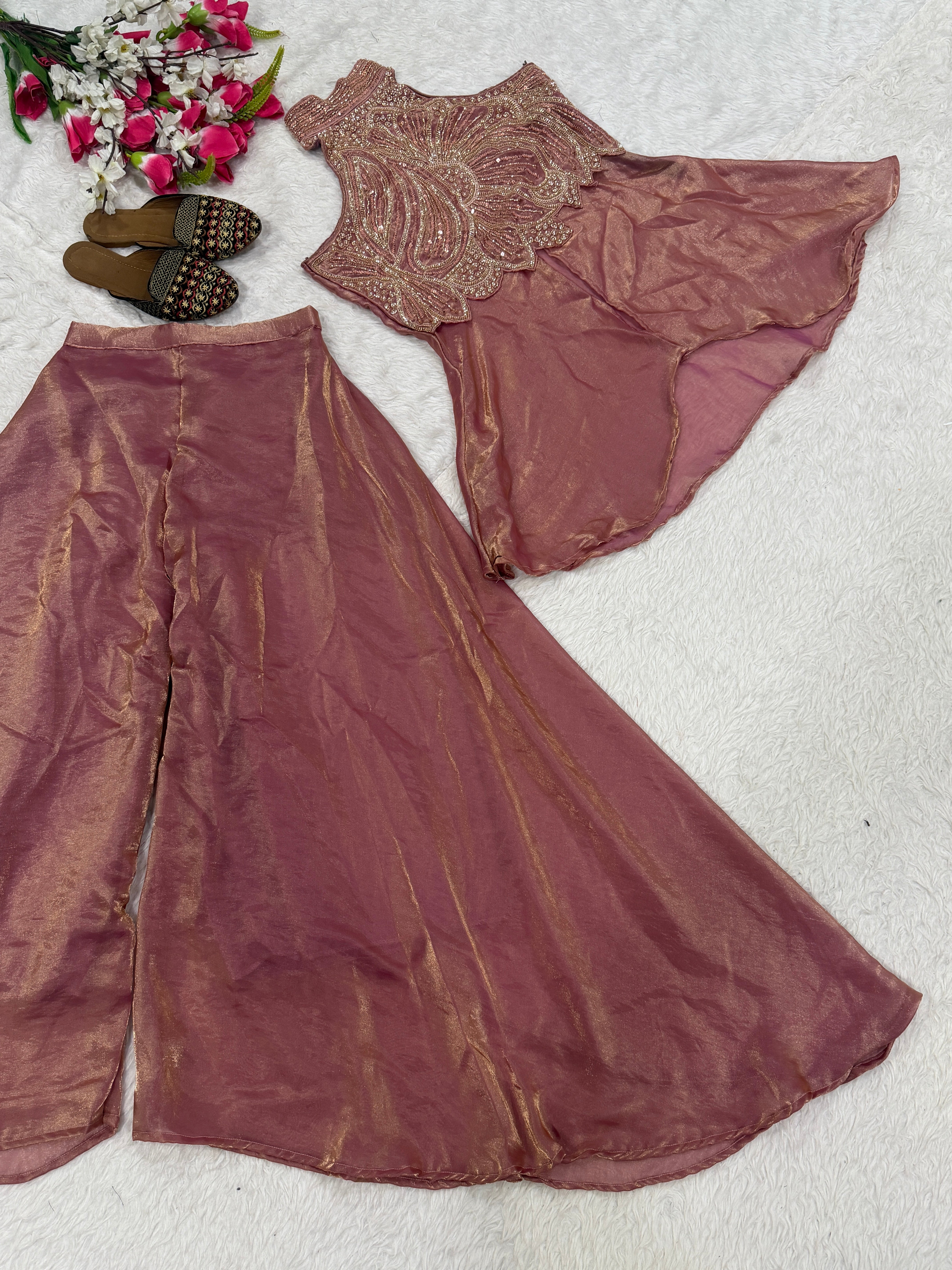 Pink Designer Full Neck Handwork Sharara Set for Women S to XXL – Premium Fendy Silk Party Wear