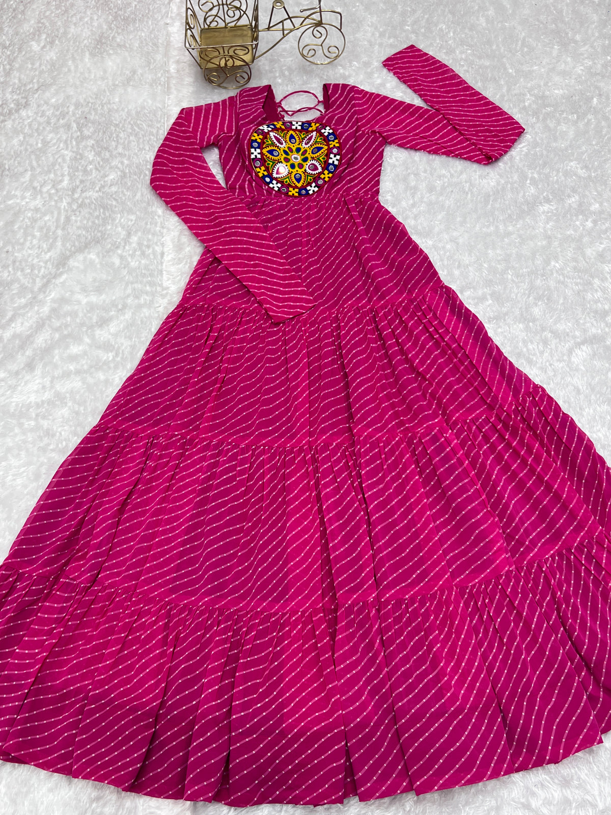 Magenta Pink Laheriya 7 Meter Flair Anarkali Gown | Gamthi Work