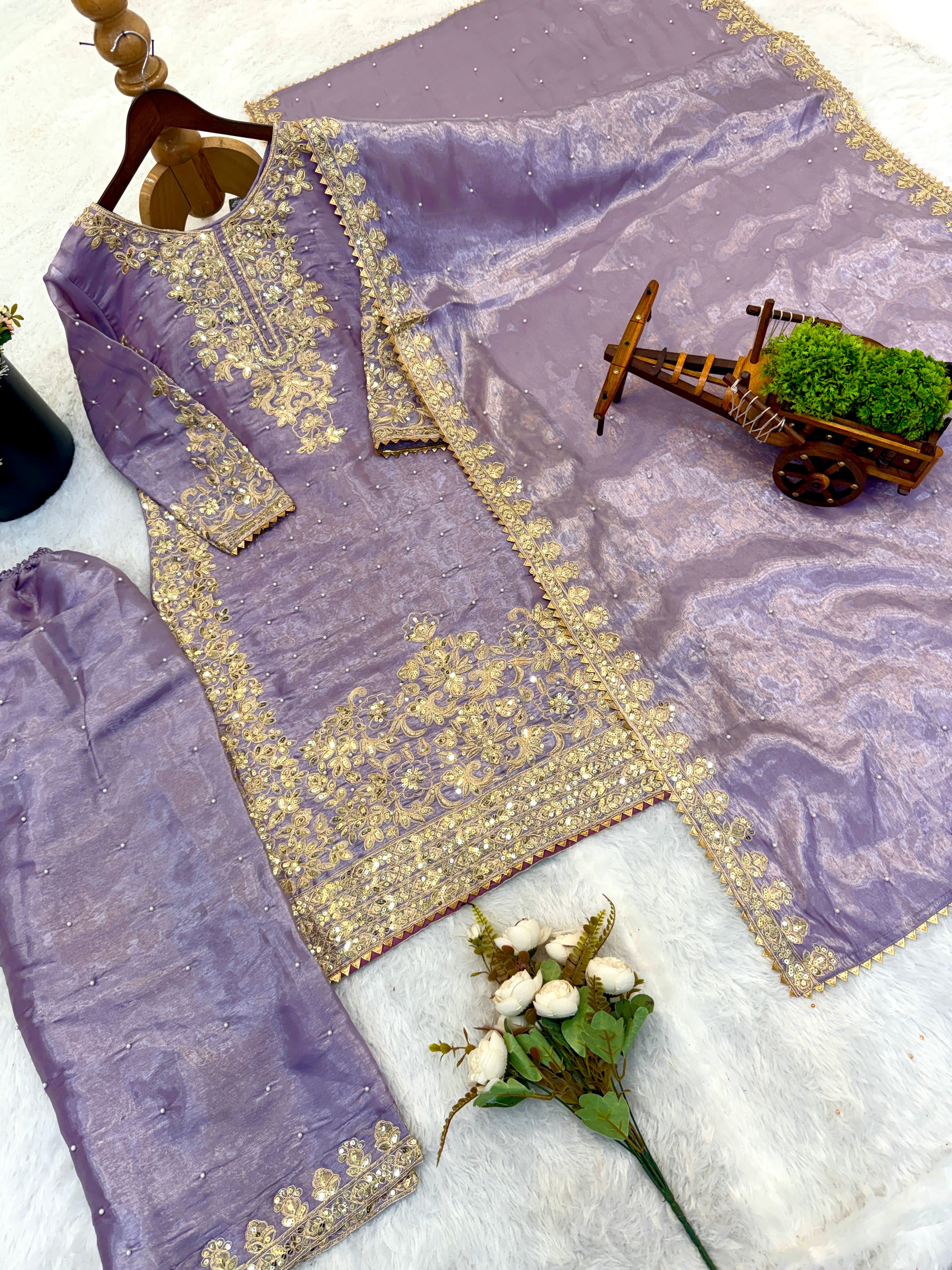Purple Color GMY Silk Embroidered Top Bottom Dupatta Set for Women | Nardev Fashion