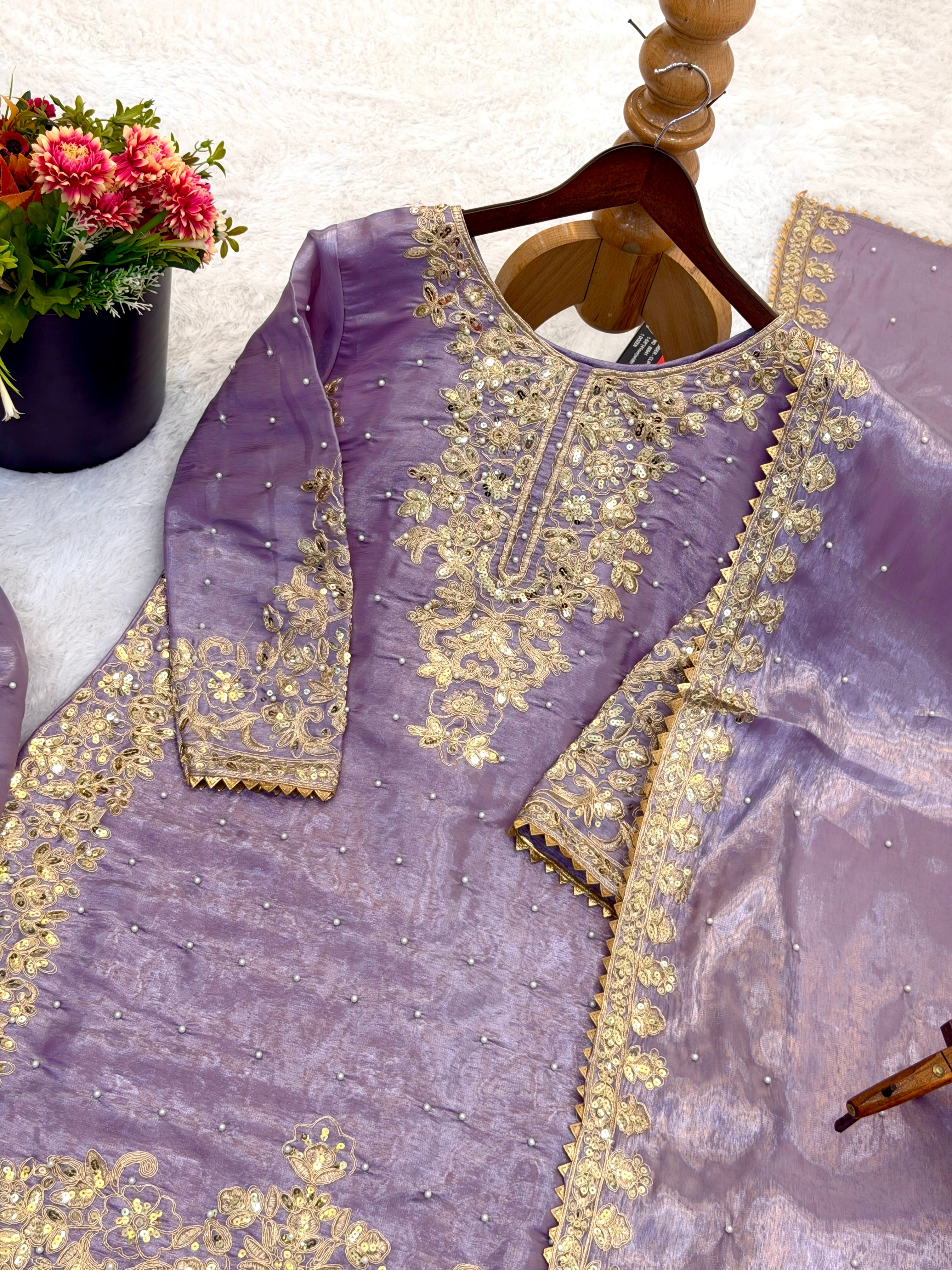 Purple Color GMY Silk Embroidered Top Bottom Dupatta Set for Women | Nardev Fashion
