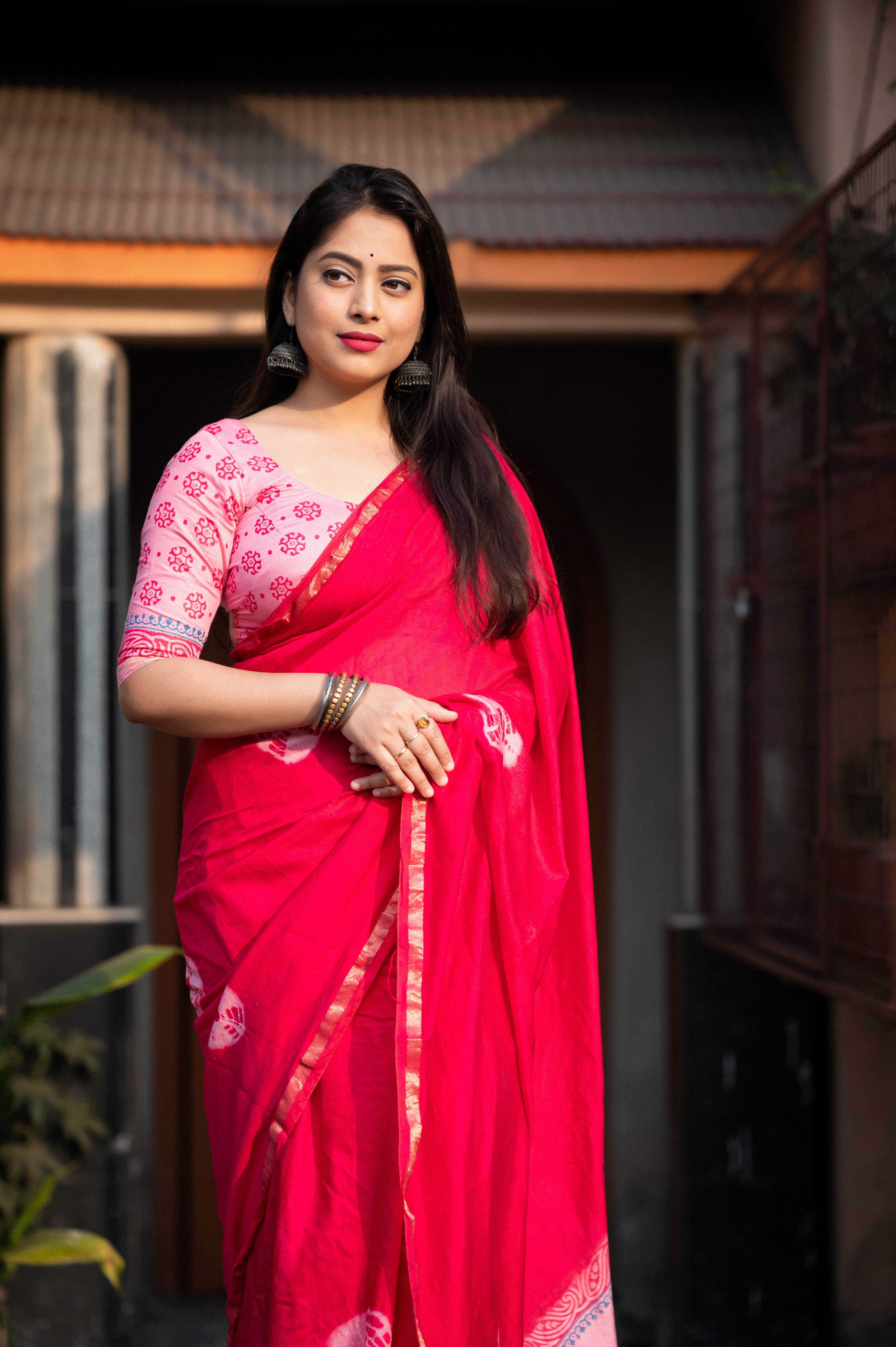 Pink Chanderi Cotton Shibori Print Sari