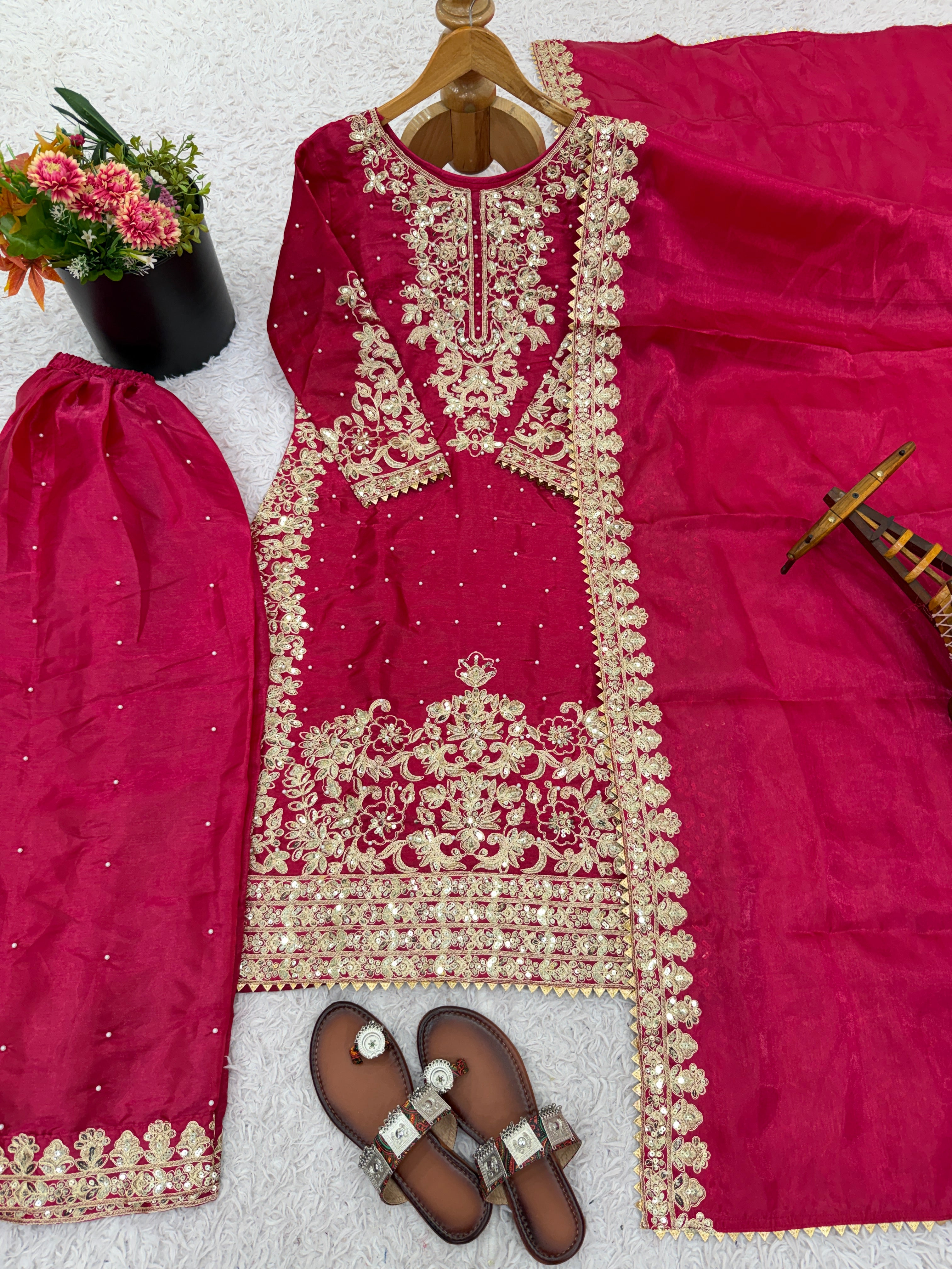 Pink Color GMY Silk Embroidered Top Bottom Dupatta Set for Women | Nardev Fashion