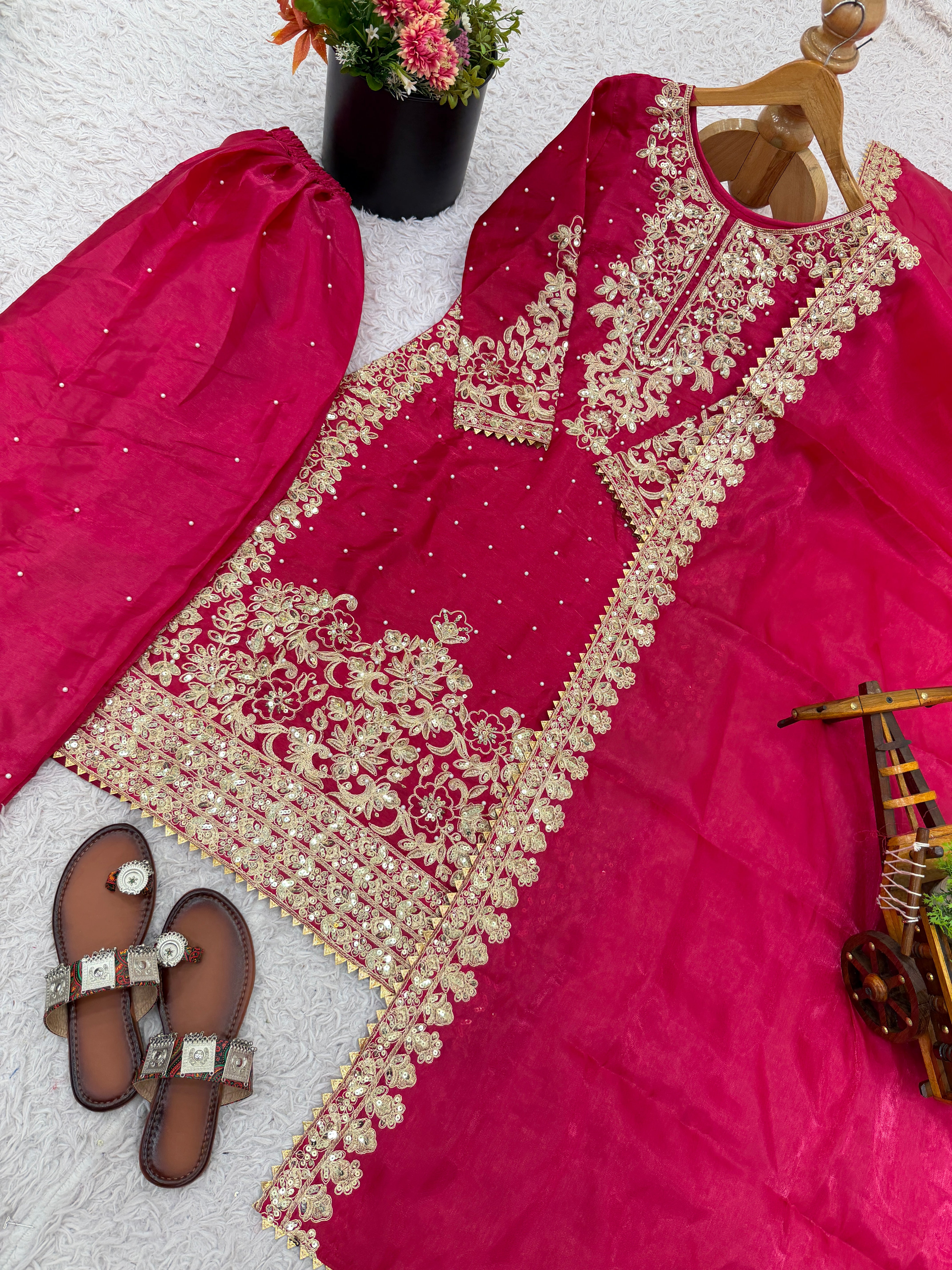 Pink Color GMY Silk Embroidered Top Bottom Dupatta Set for Women | Nardev Fashion