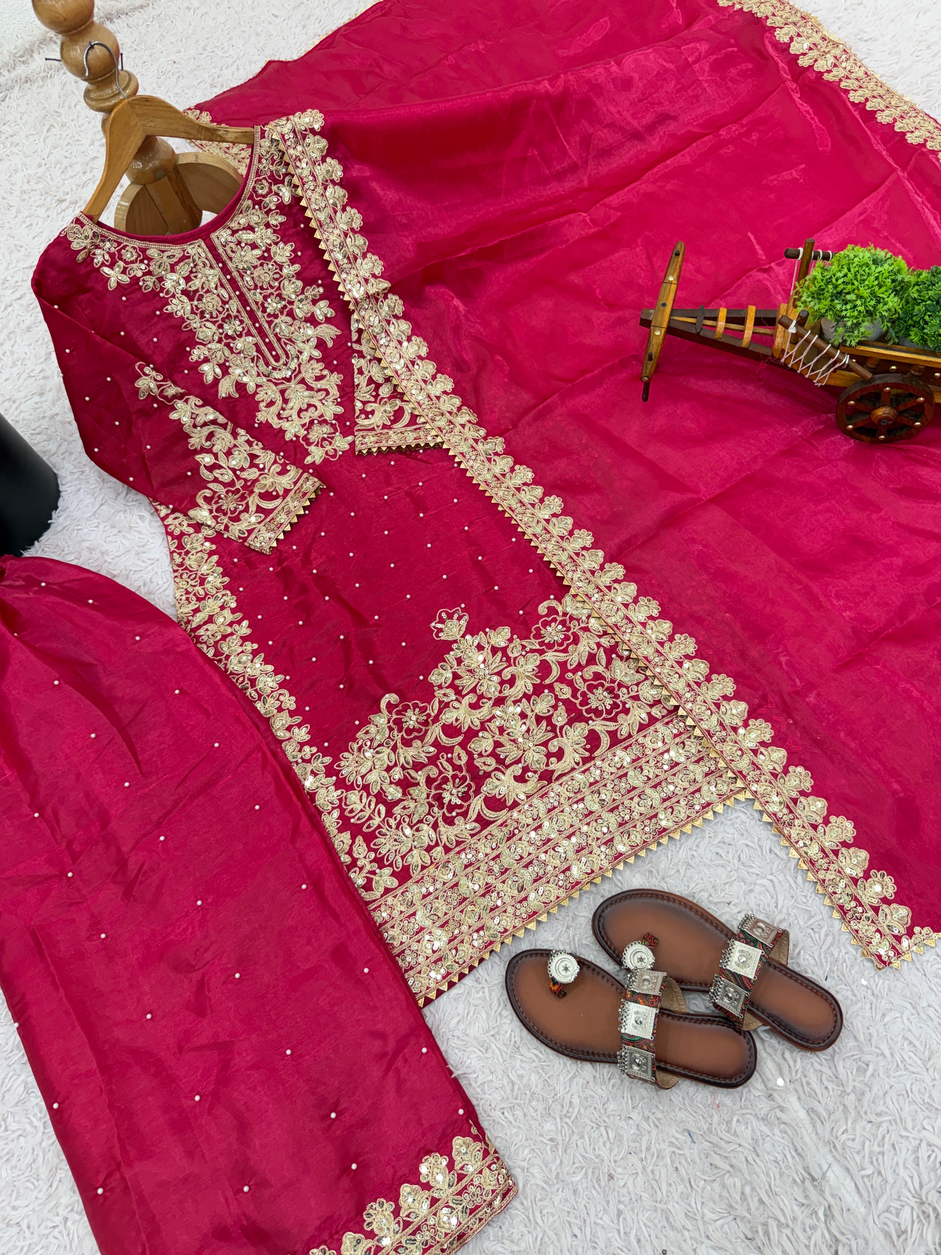 Pink Color GMY Silk Embroidered Top Bottom Dupatta Set for Women | Nardev Fashion