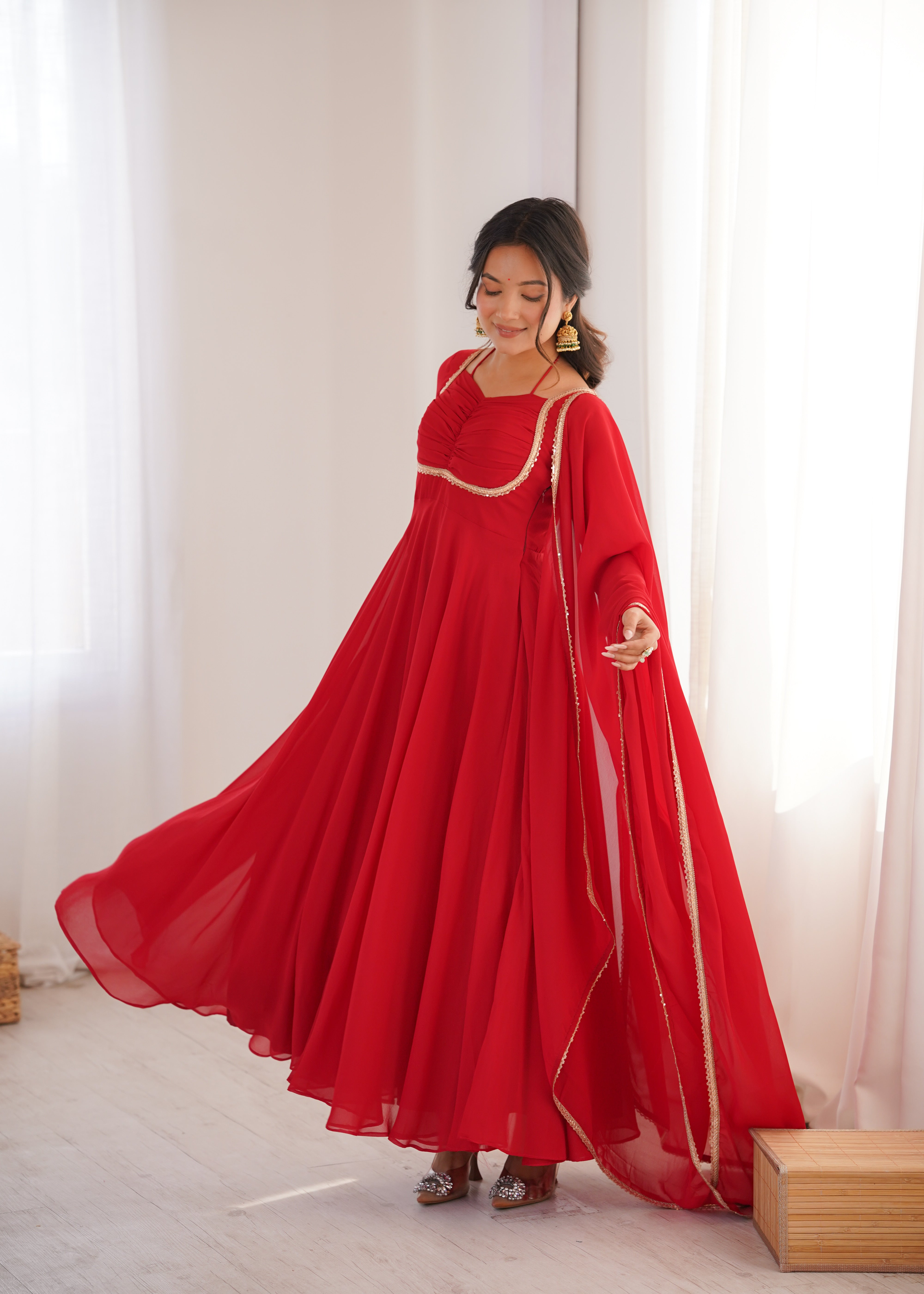 Red Designer Anarkali with Dupatta | Festival & Wedding Wear – Nardev Fashion