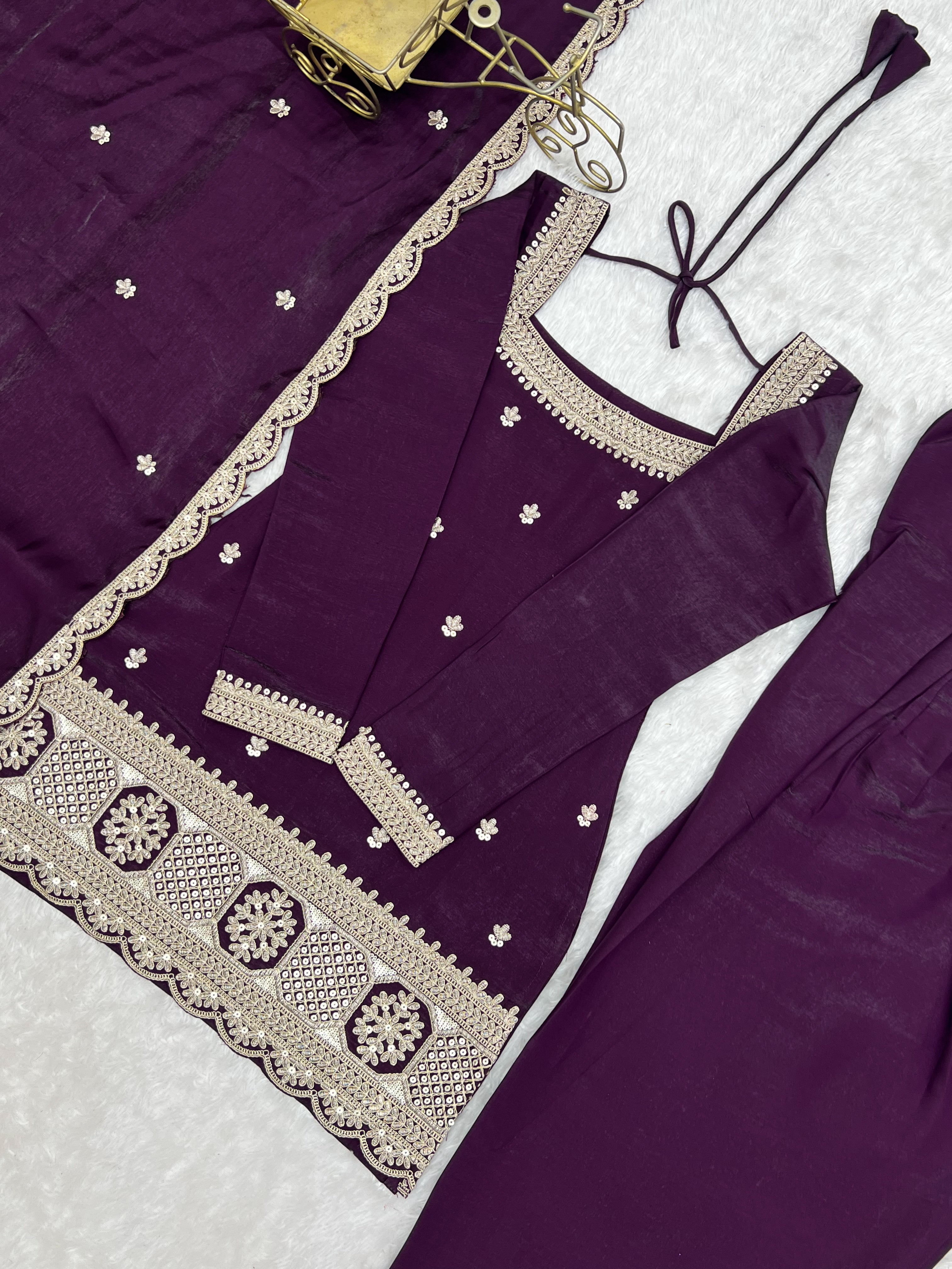 Royal Plum Designer Glass Roman Silk Kurta Set with Farshi Shalwar & Dupatta | NARDEV FASHION | ✨ Wedding Functions ✨ Festive Celebrations ✨ Mehendi & Sangeet ✨ Family Gatherings ✨ Traditional Occasions ✨ Party Wear