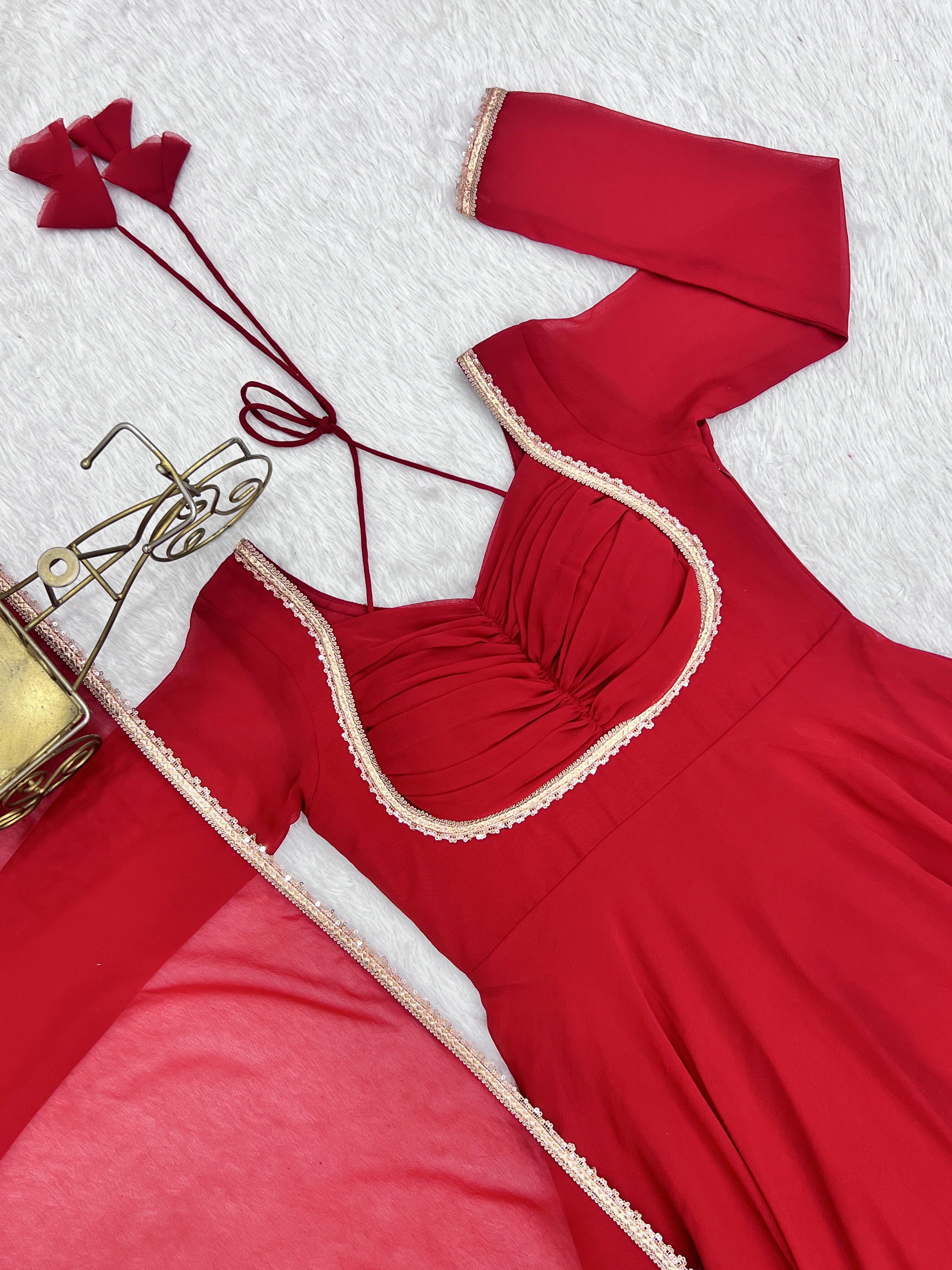 Red Designer Anarkali with Dupatta | Festival & Wedding Wear – Nardev Fashion