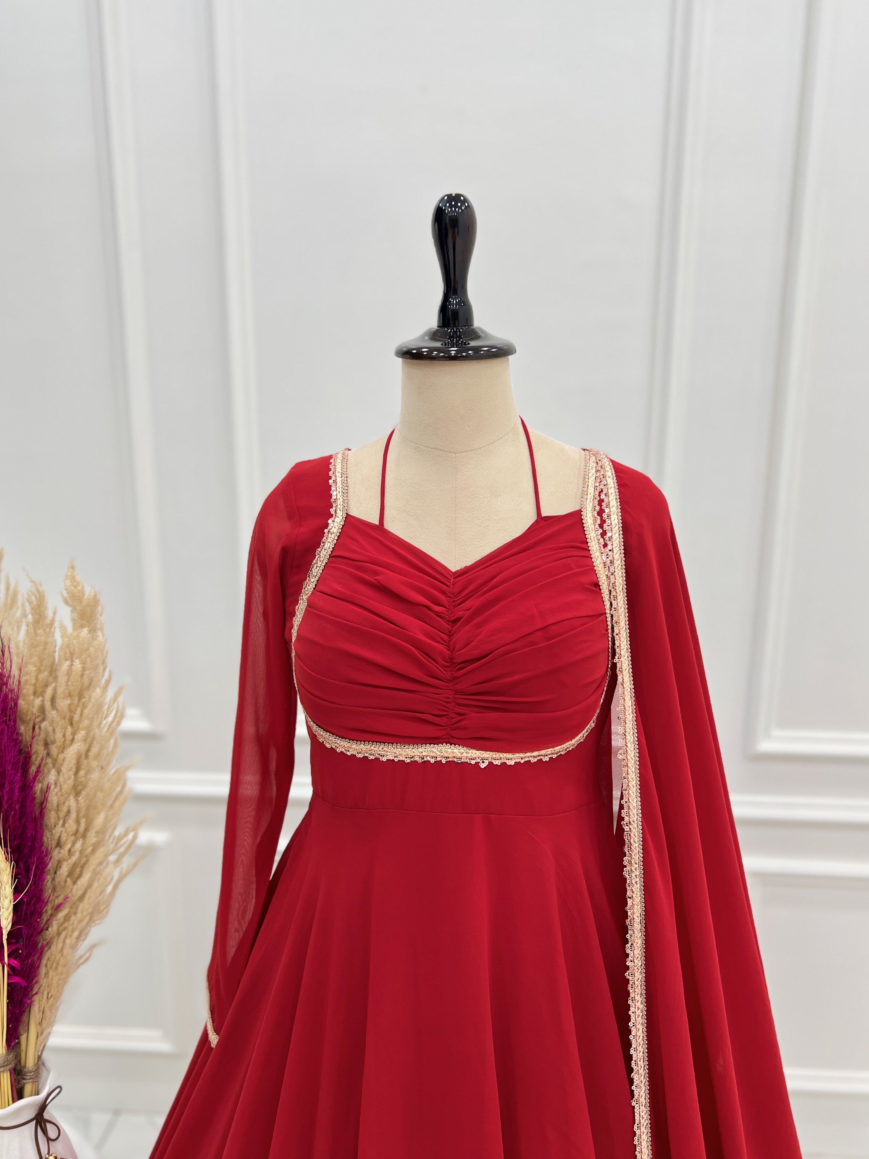 Red Designer Anarkali with Dupatta | Festival & Wedding Wear – Nardev Fashion