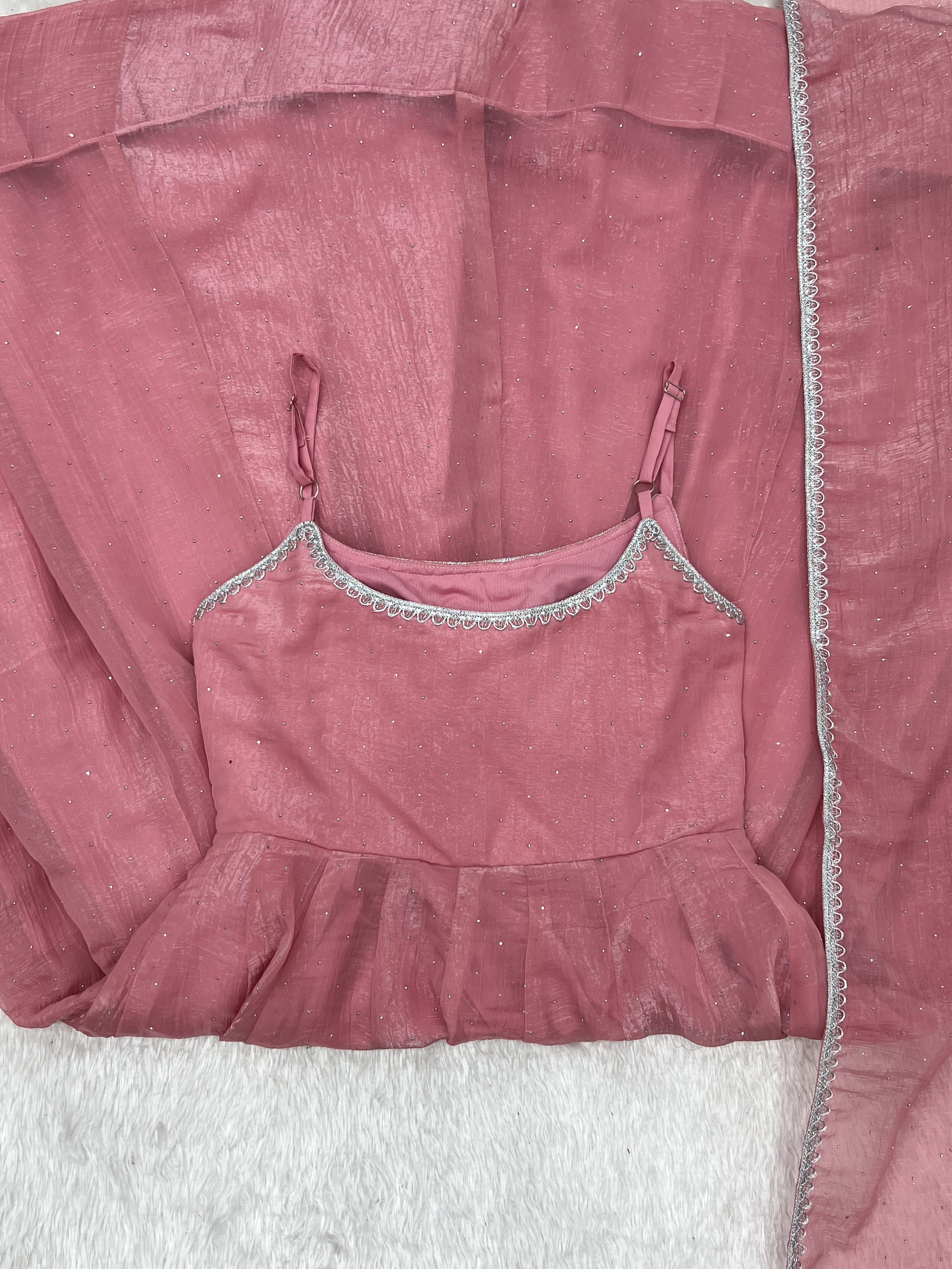 Dusty Pink Crunchy Silk Anarkali Suit with Swarovski Work & Dupatta Set