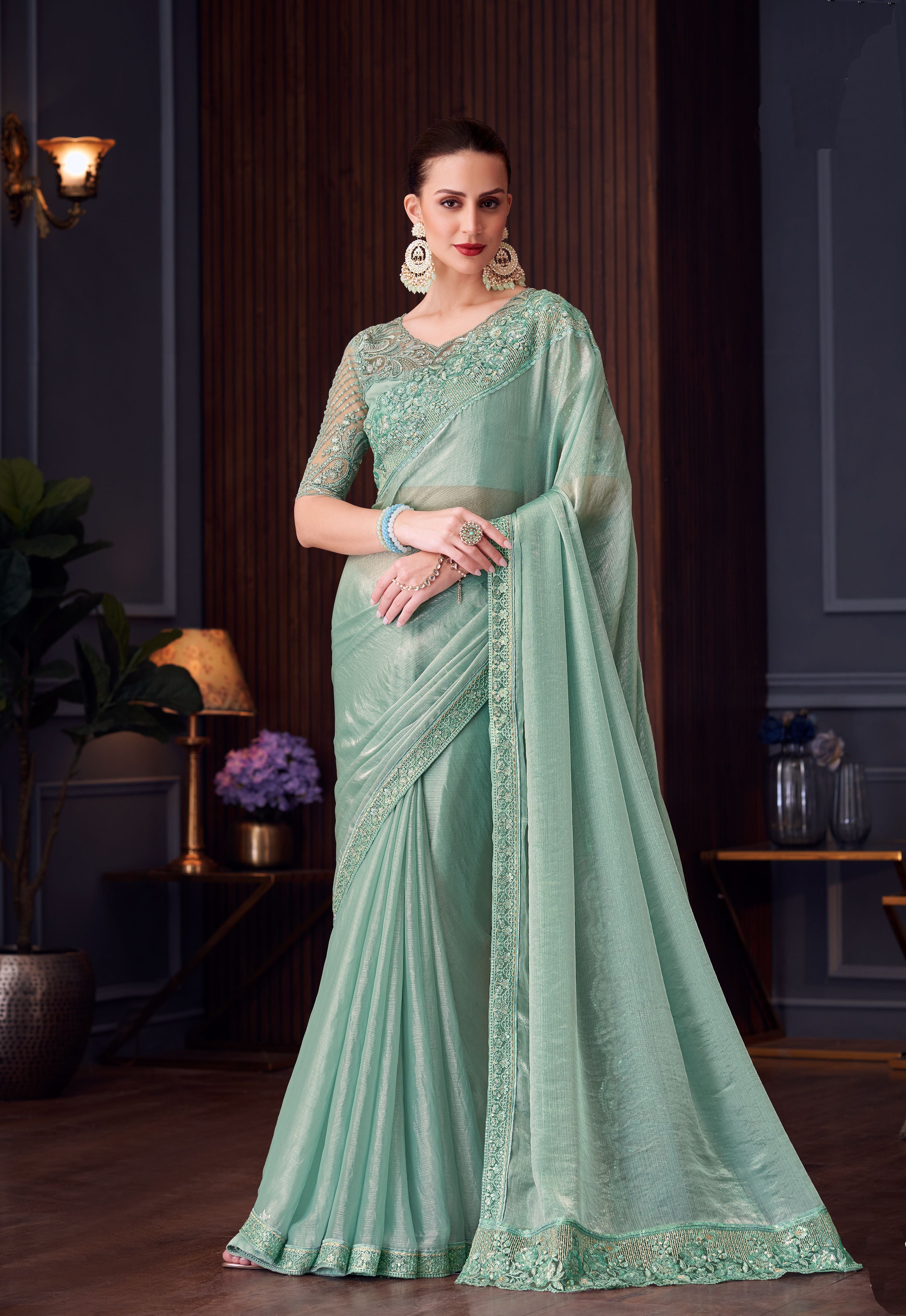 Ice Green Double tone Silk Wedding Saree-1