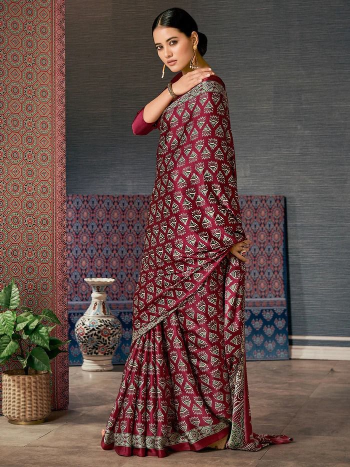 Indian Traditional Ajrakh Print Saree